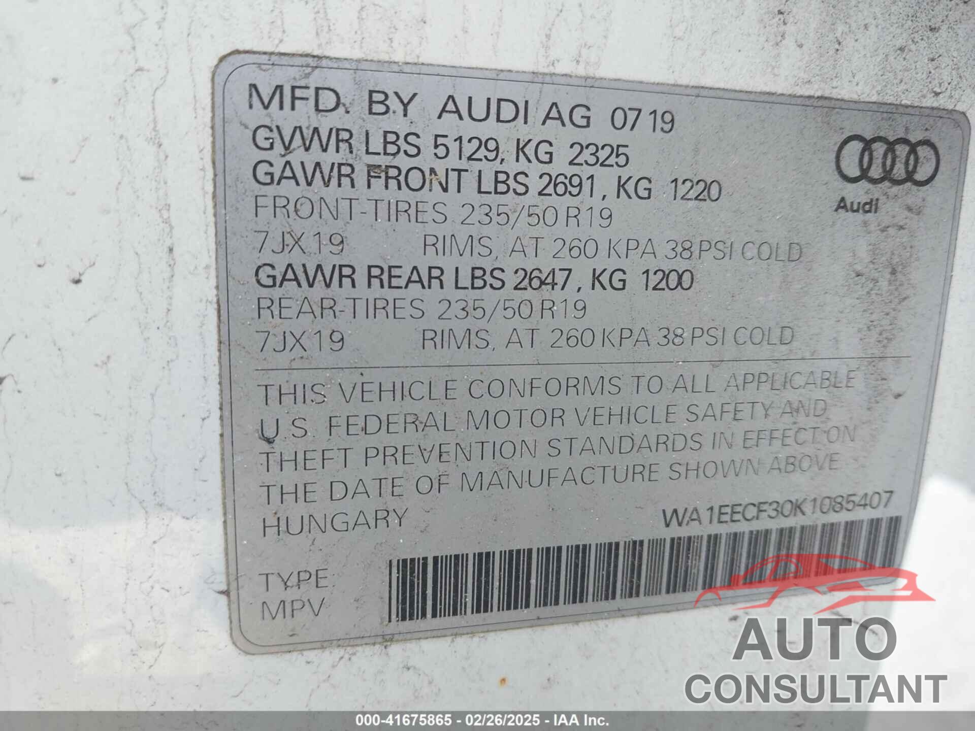 AUDI Q3 2019 - WA1EECF30K1085407