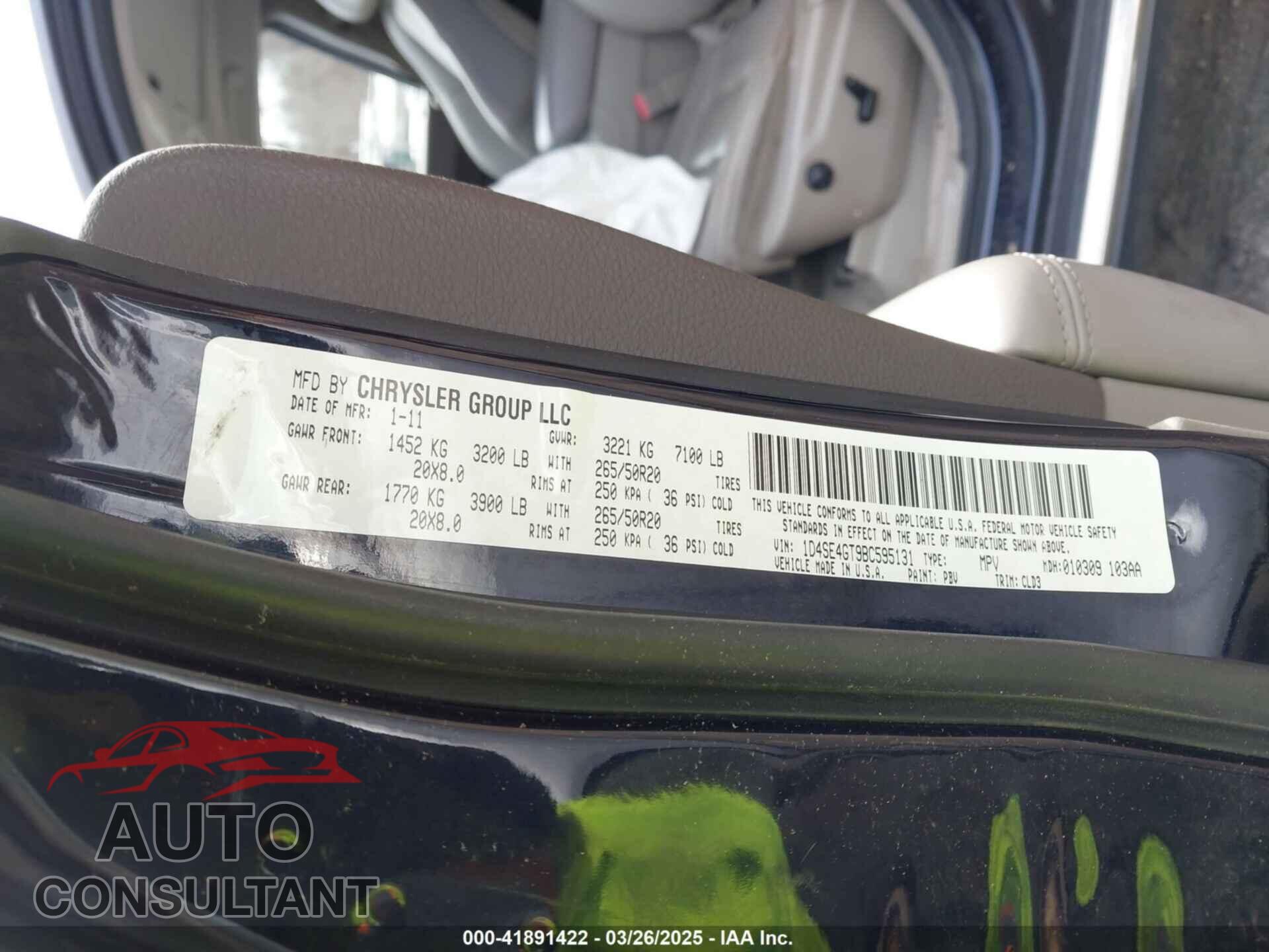 DODGE DURANGO 2011 - 1D4SE4GT9BC595131