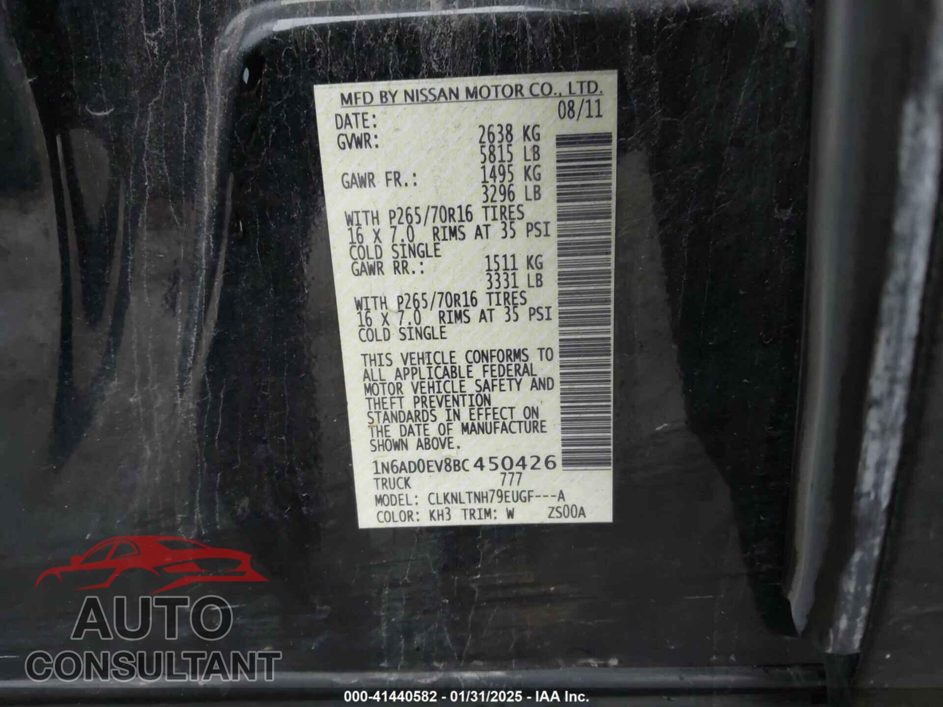 NISSAN FRONTIER 2011 - 1N6AD0EV8BC450426