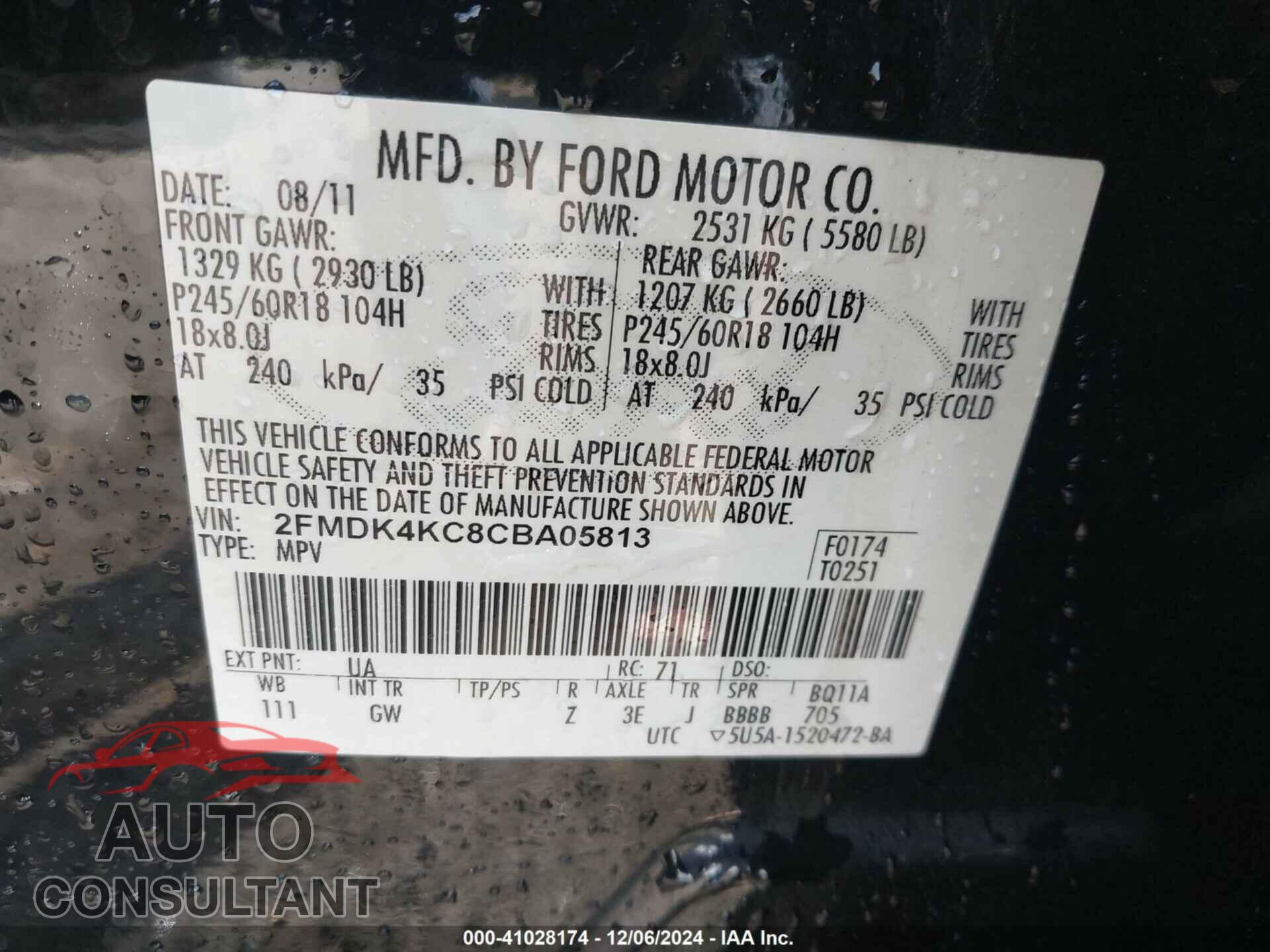 FORD EDGE 2012 - 2FMDK4KC8CBA05813