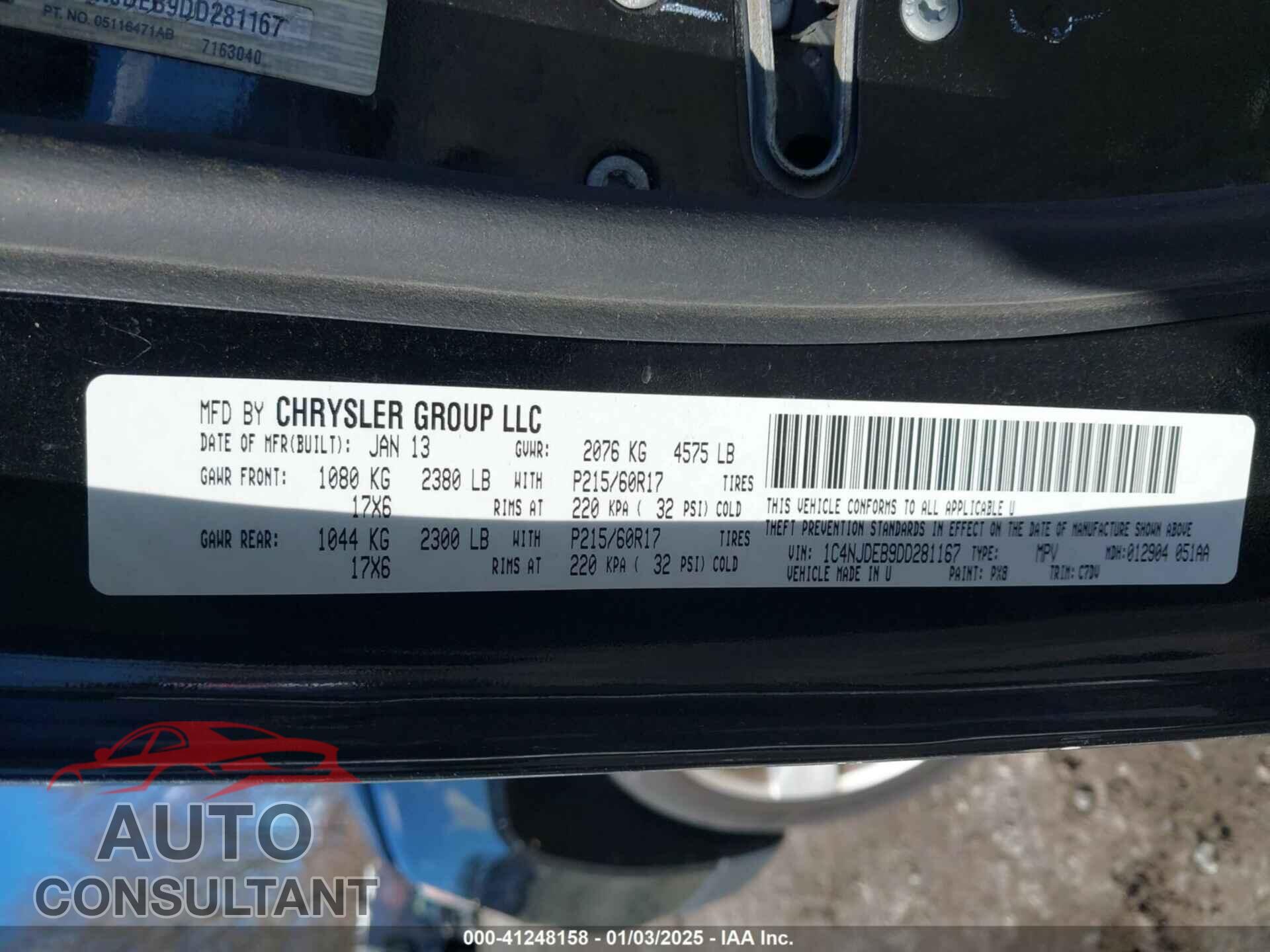 JEEP COMPASS 2013 - 1C4NJDEB9DD281167