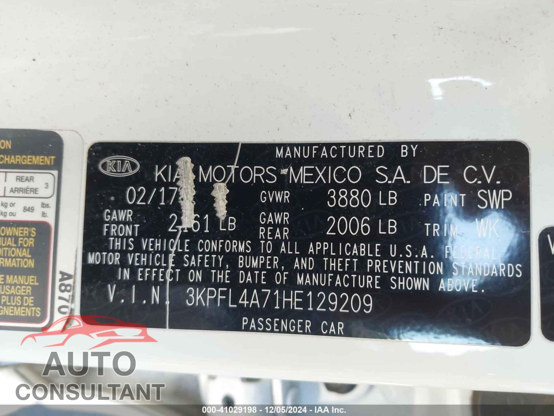 KIA FORTE 2017 - 3KPFL4A71HE129209