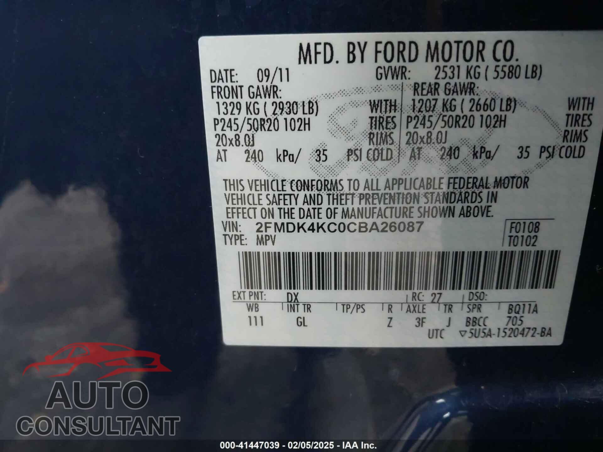 FORD EDGE 2012 - 2FMDK4KC0CBA26087