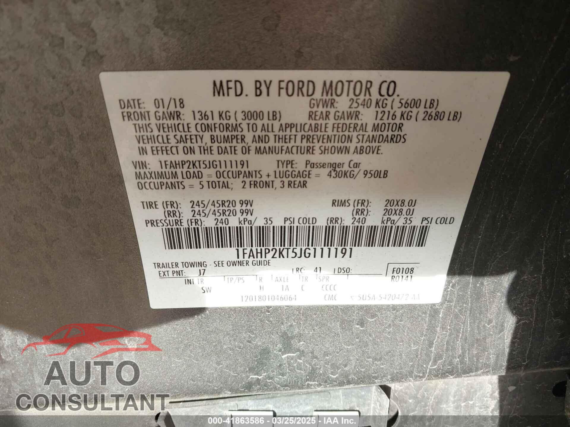 FORD TAURUS 2018 - 1FAHP2KT5JG111191