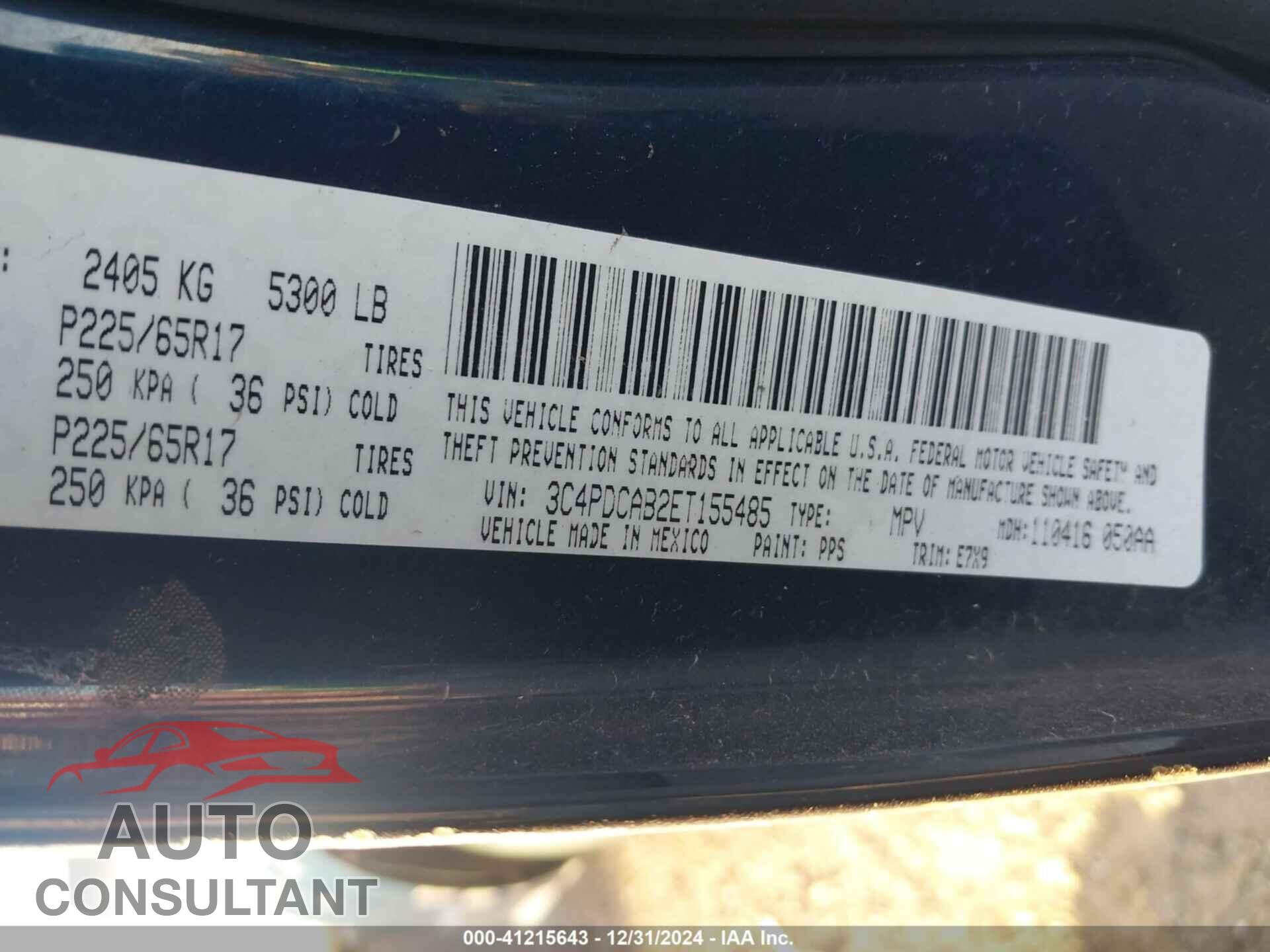DODGE JOURNEY 2014 - 3C4PDCAB2ET155485