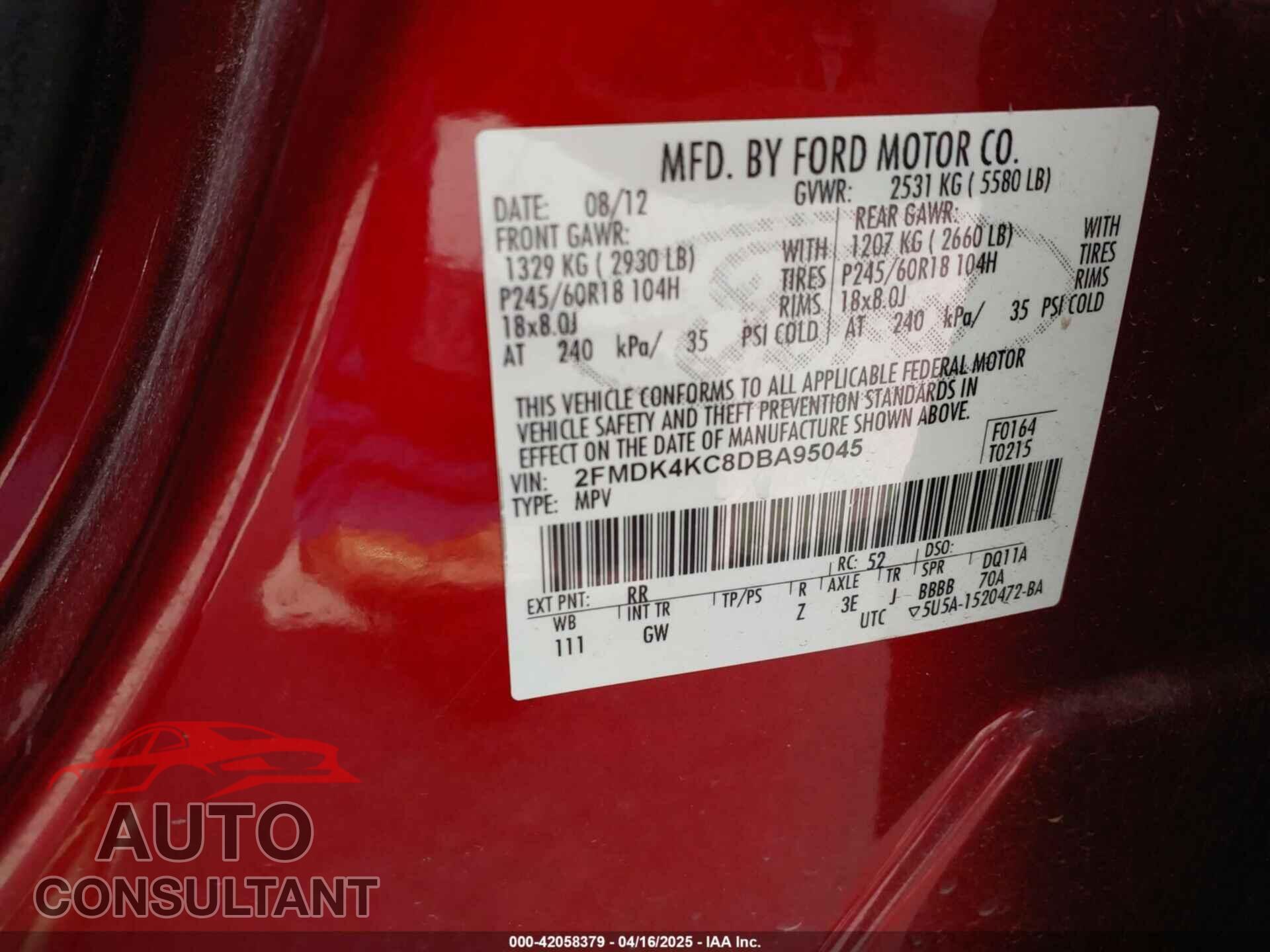FORD EDGE 2013 - 2FMDK4KC8DBA95045