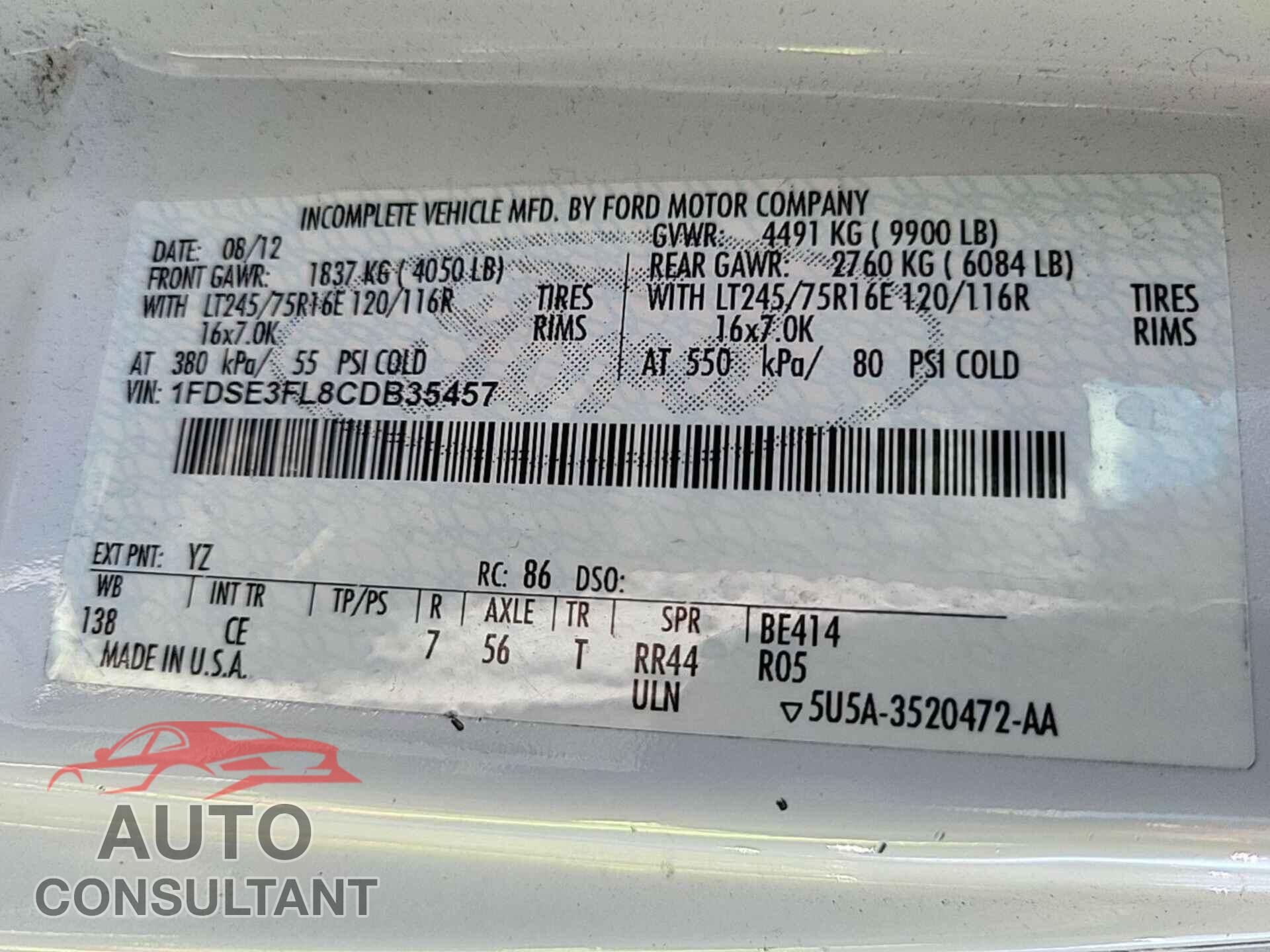 FORD ECONOLINE 2012 - 1FDSE3FL8CDB35457