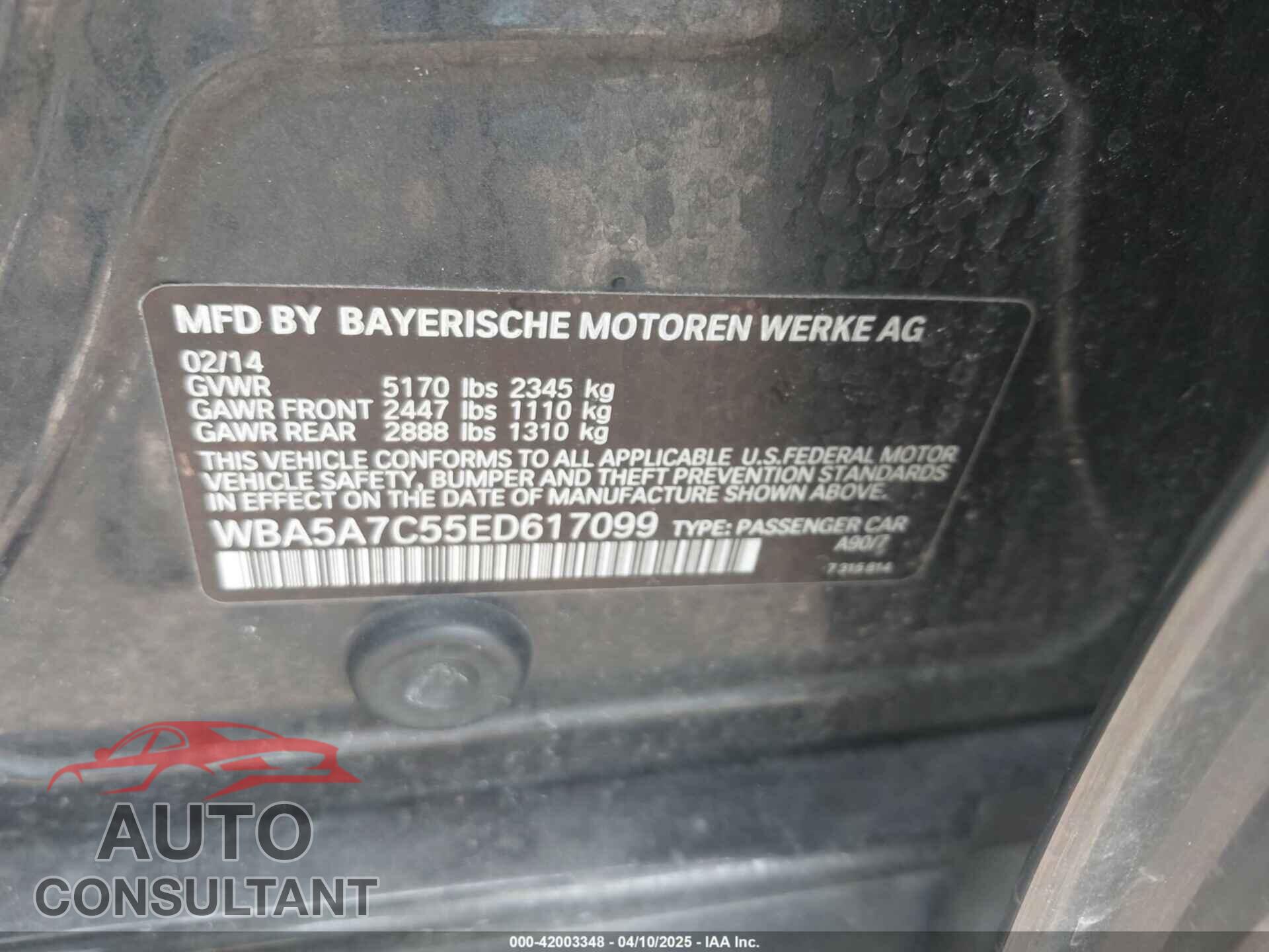 BMW 528I 2014 - WBA5A7C55ED617099