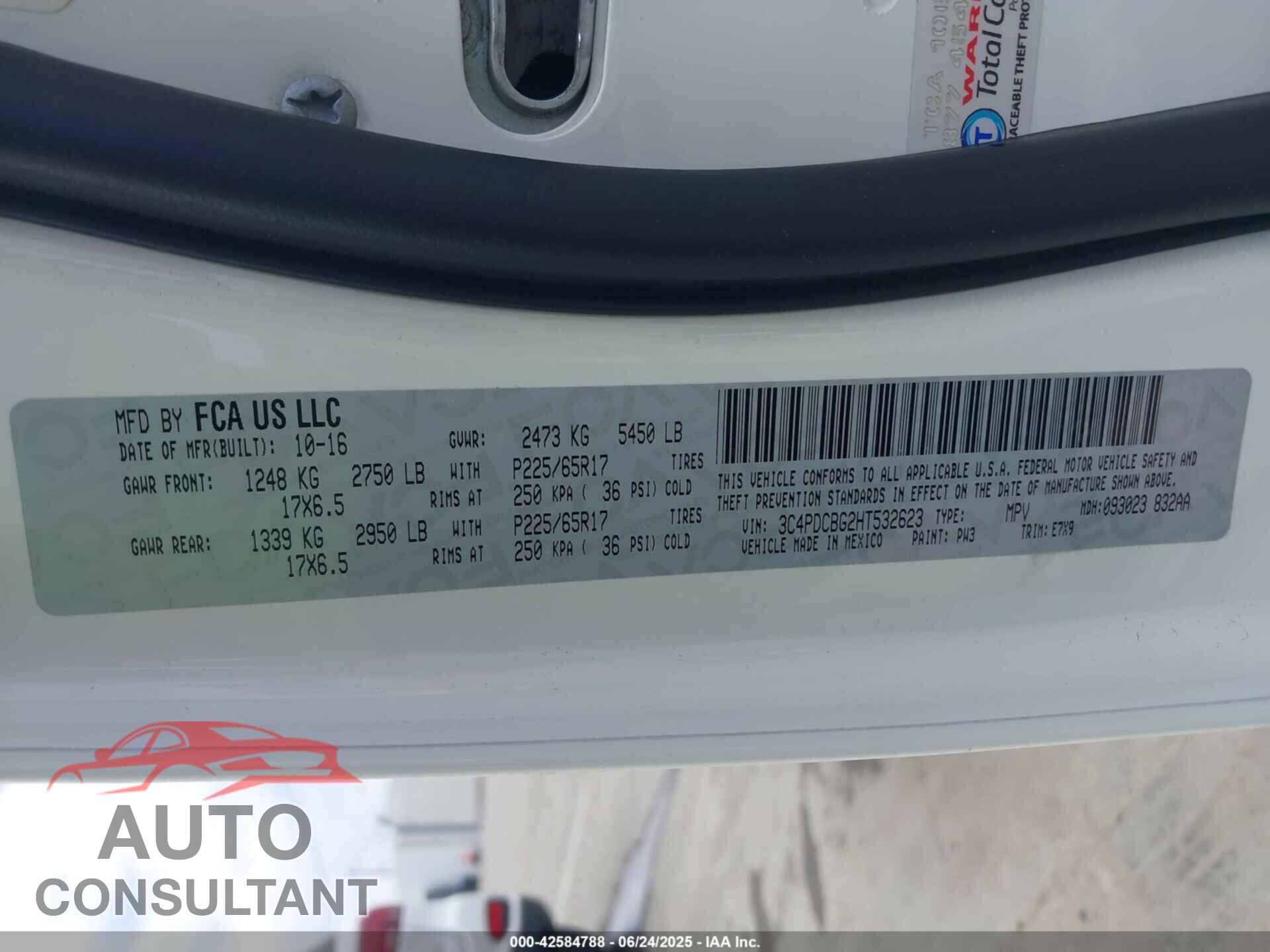 DODGE JOURNEY 2017 - 3C4PDCBG2HT532623