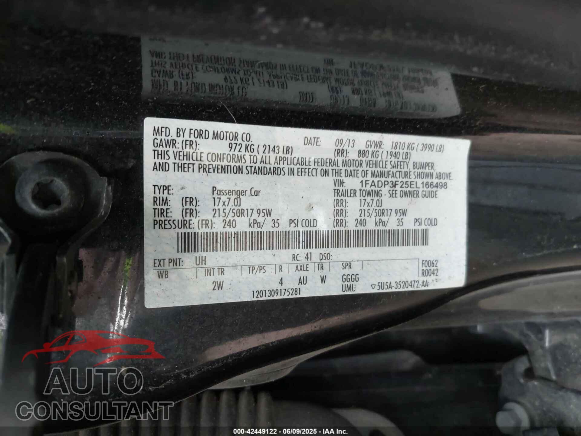 FORD FOCUS 2014 - 1FADP3F25EL166498