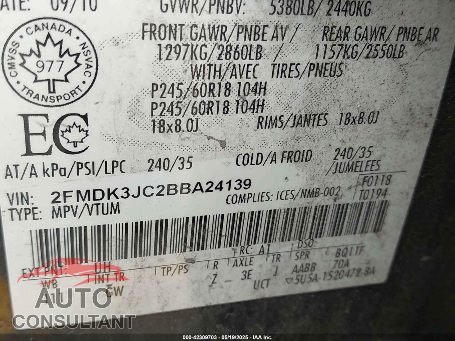 FORD EDGE 2011 - 2FMDK3JC2BBA24139