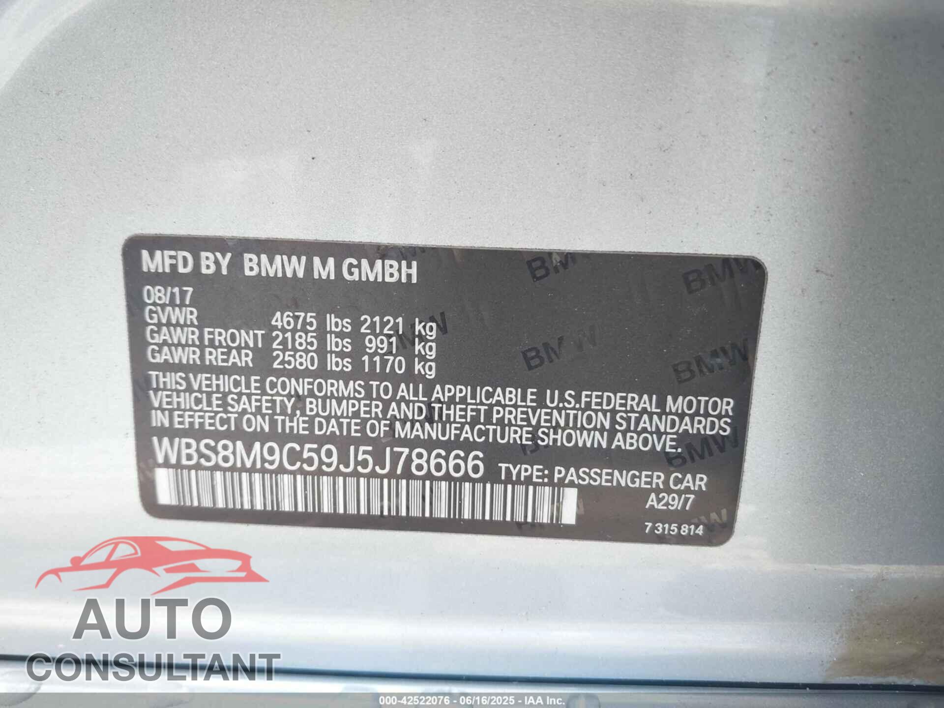 BMW M3 2018 - WBS8M9C59J5J78666