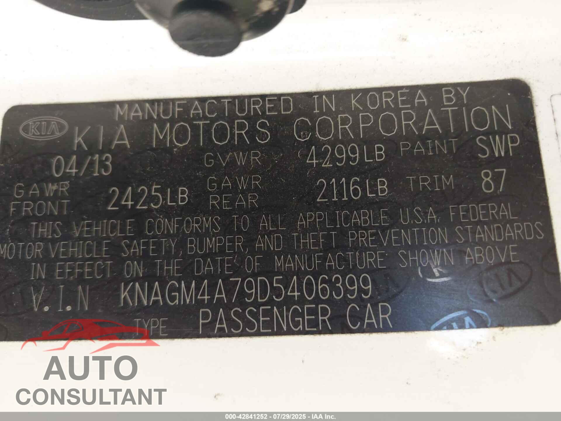 KIA OPTIMA 2013 - KNAGM4A79D5406399