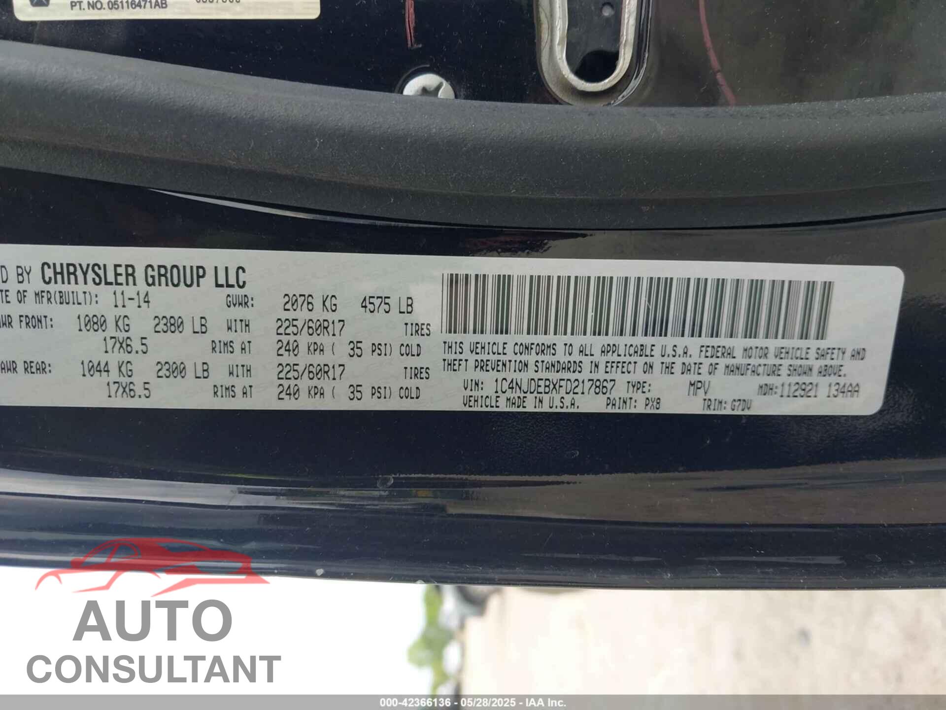 JEEP COMPASS 2015 - 1C4NJDEBXFD217867