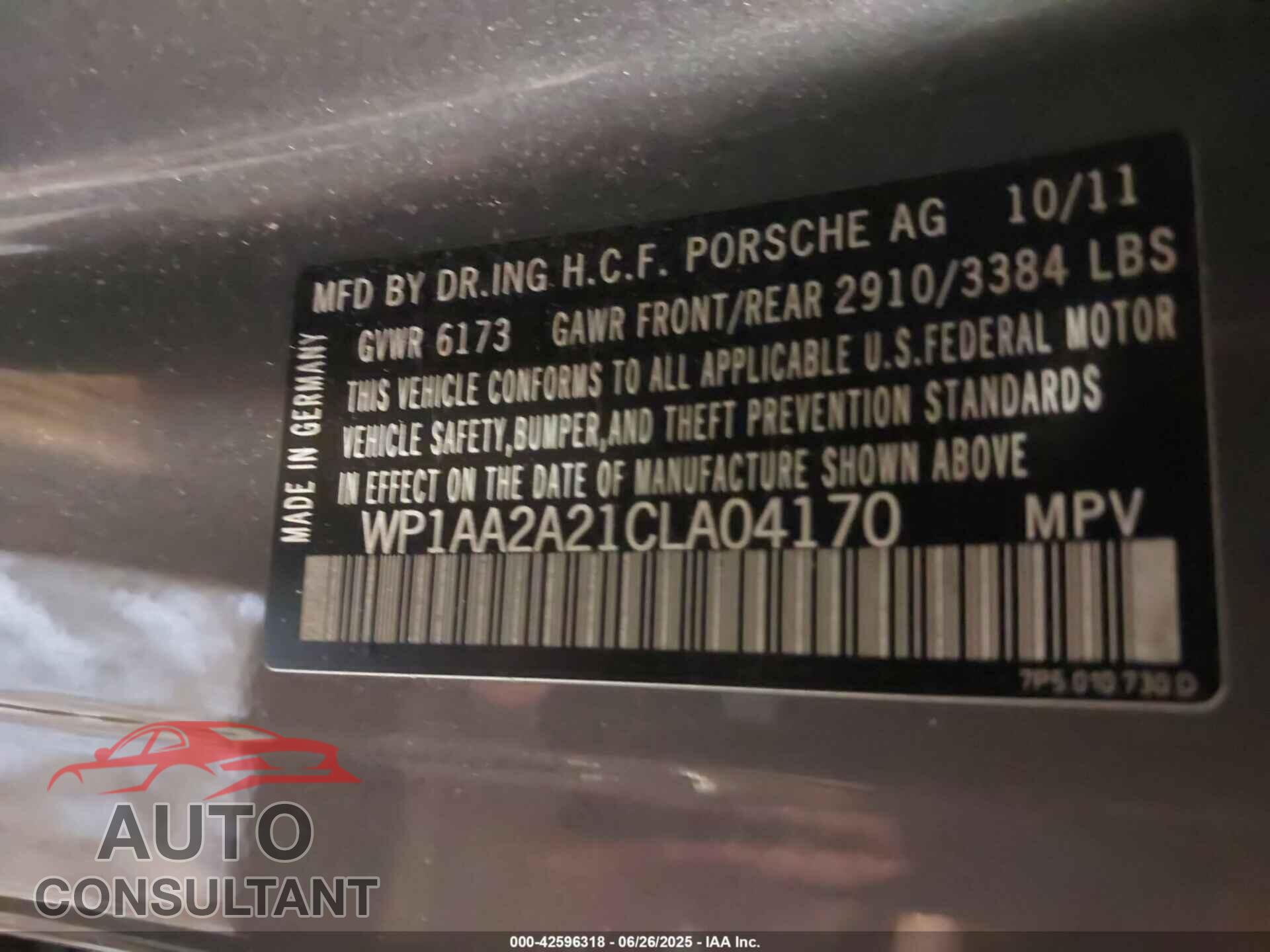 PORSCHE CAYENNE 2012 - WP1AA2A21CLA04170