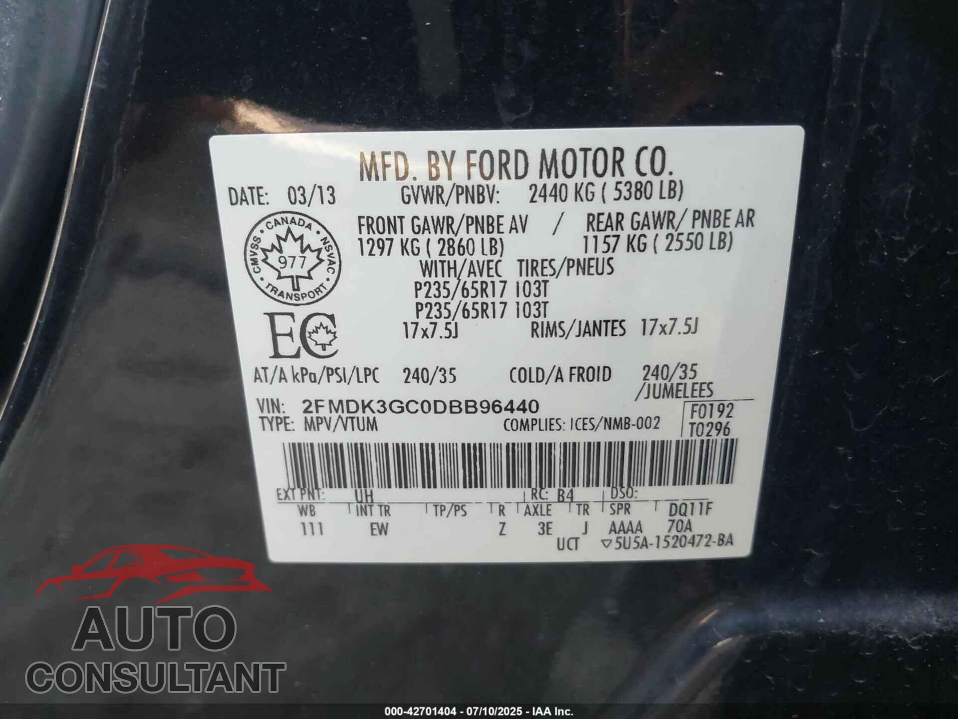 FORD EDGE 2013 - 2FMDK3GC0DBB96440