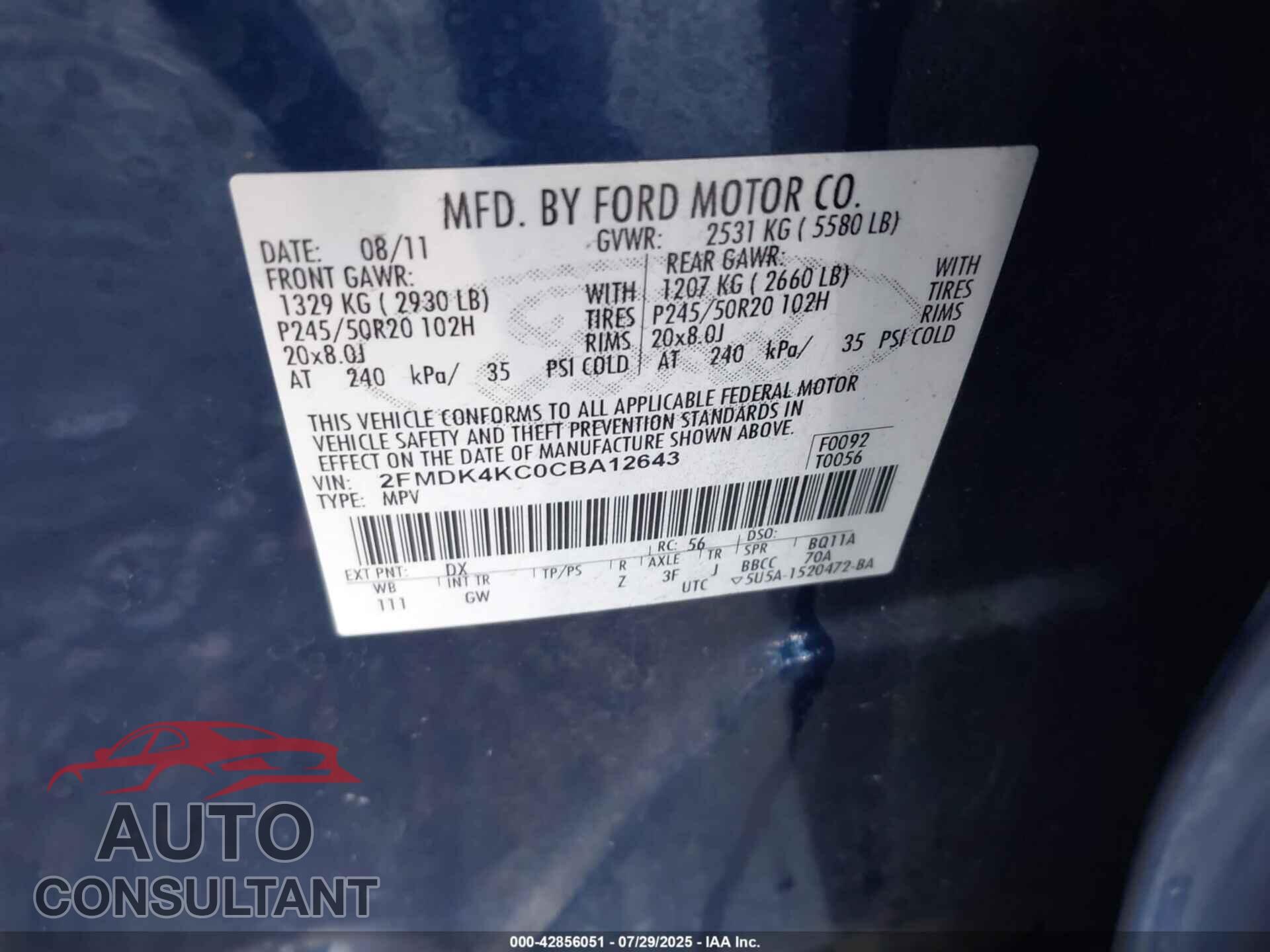 FORD EDGE 2012 - 2FMDK4KC0CBA12643