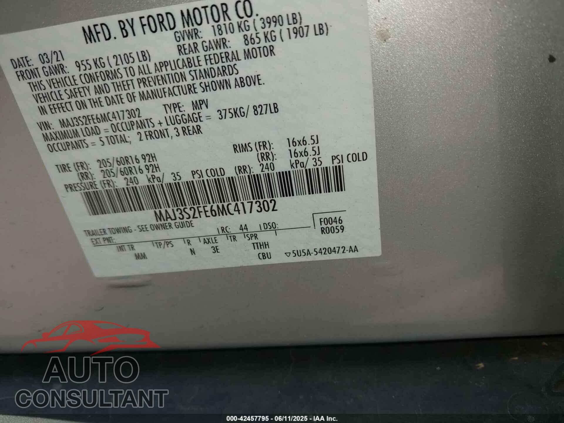 FORD ECOSPORT 2021 - MAJ3S2FE6MC417302