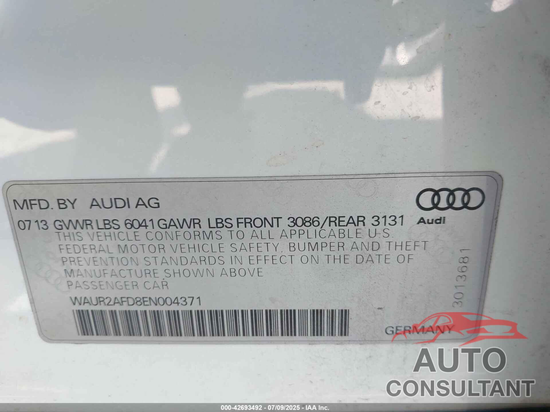 AUDI A8 2014 - WAUR2AFD8EN004371