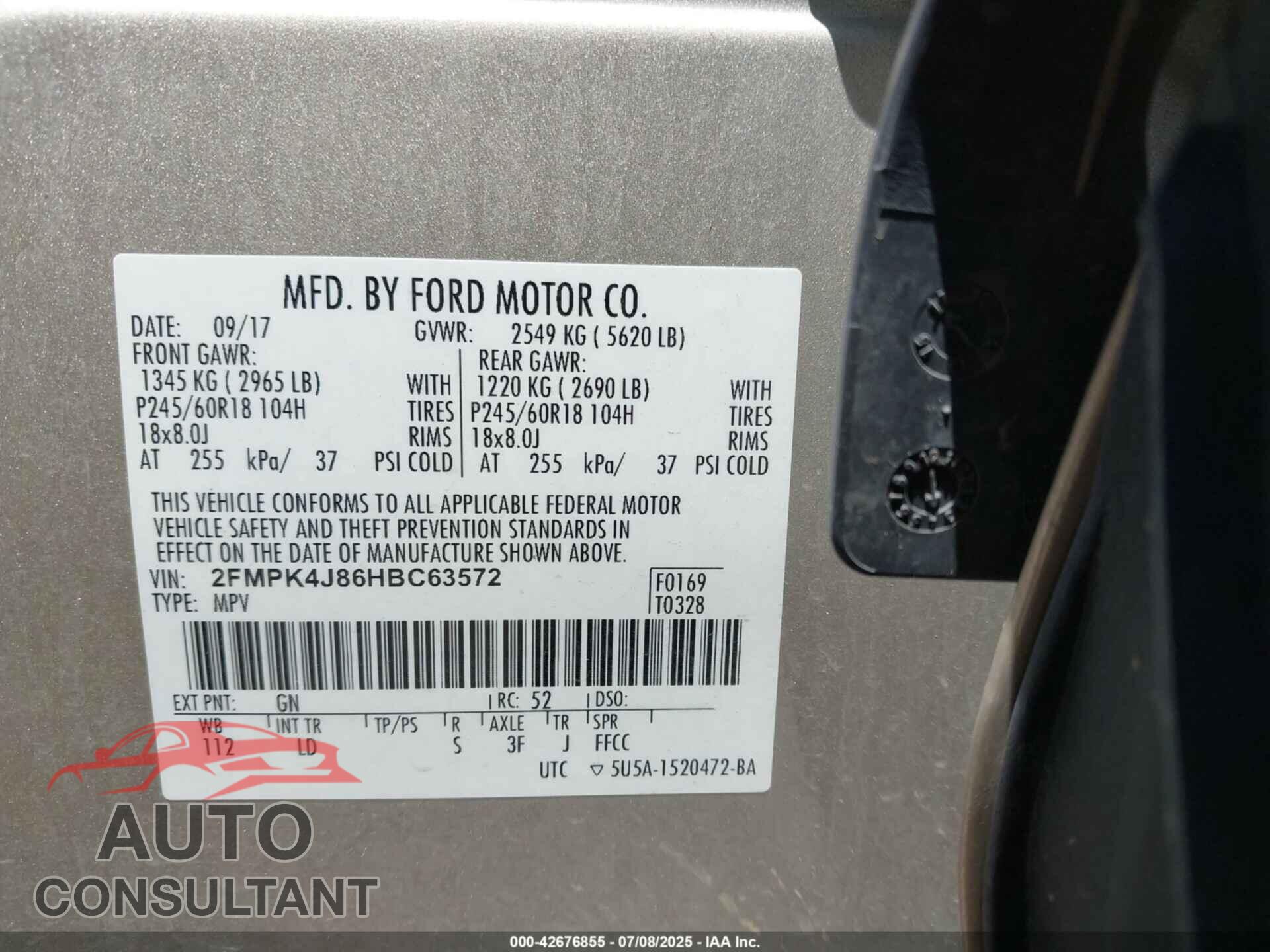 FORD EDGE 2017 - 2FMPK4J86HBC63572