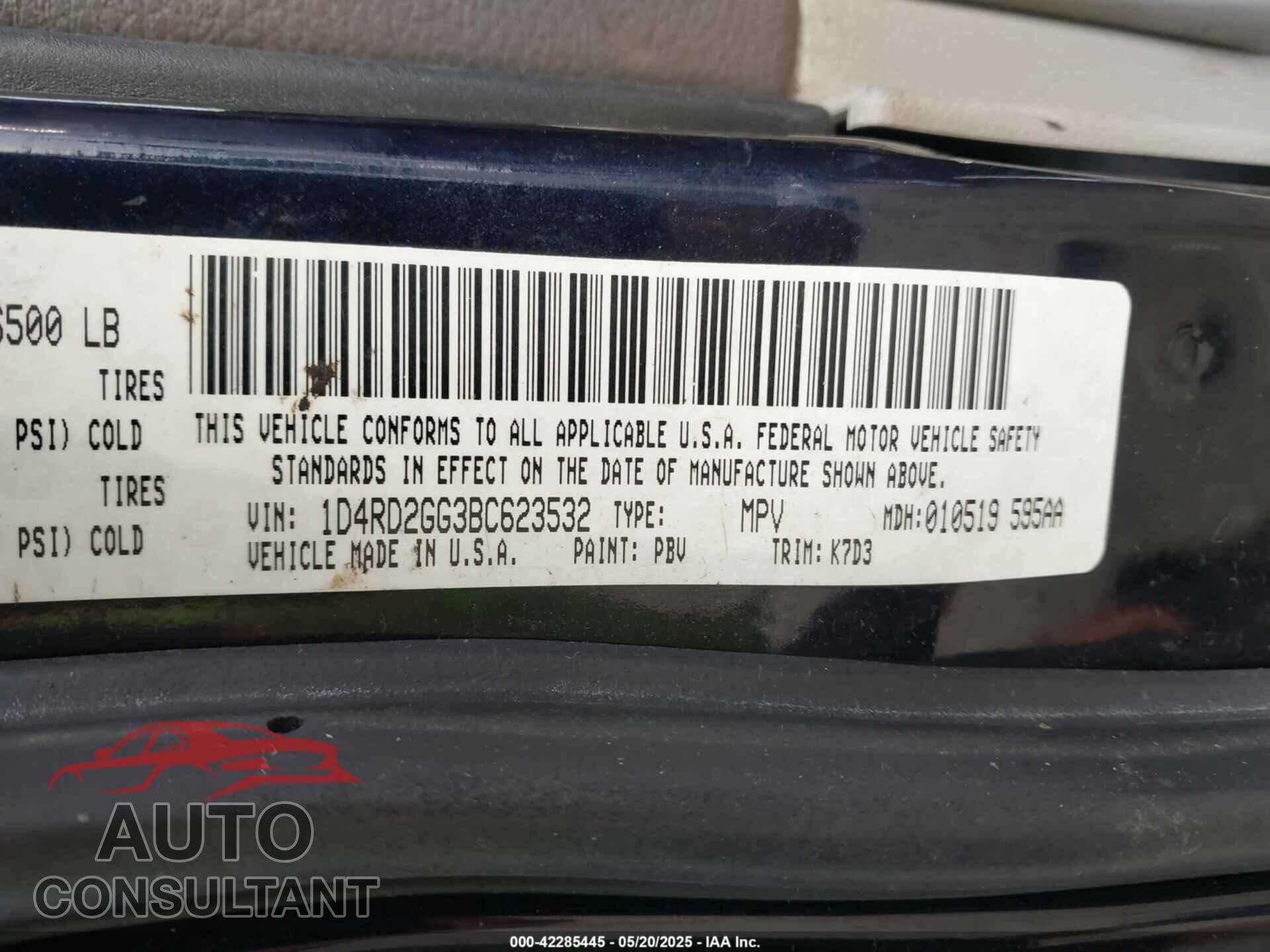 DODGE DURANGO 2011 - 1D4RD2GG3BC623532