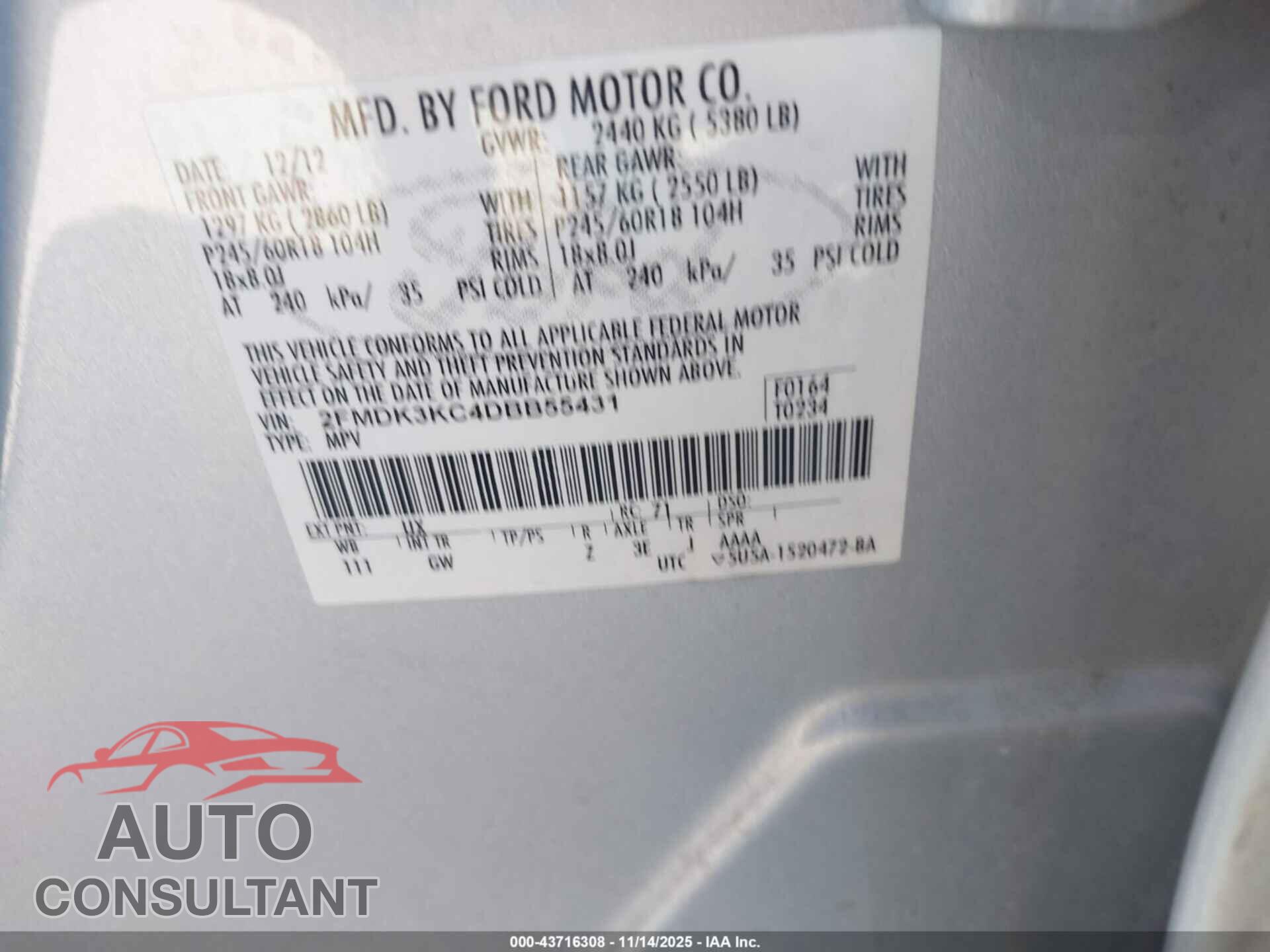 FORD EDGE 2013 - 2FMDK3KC4DBB55431