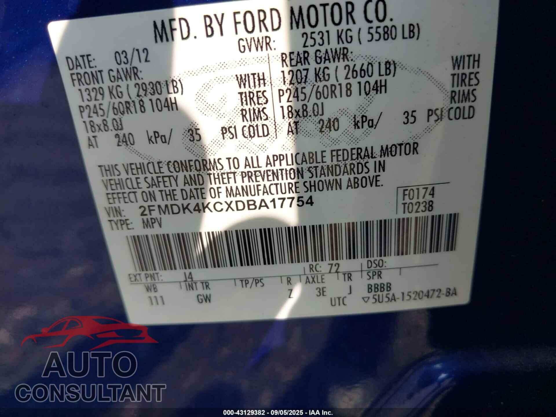 FORD EDGE 2013 - 2FMDK4KCXDBA17754