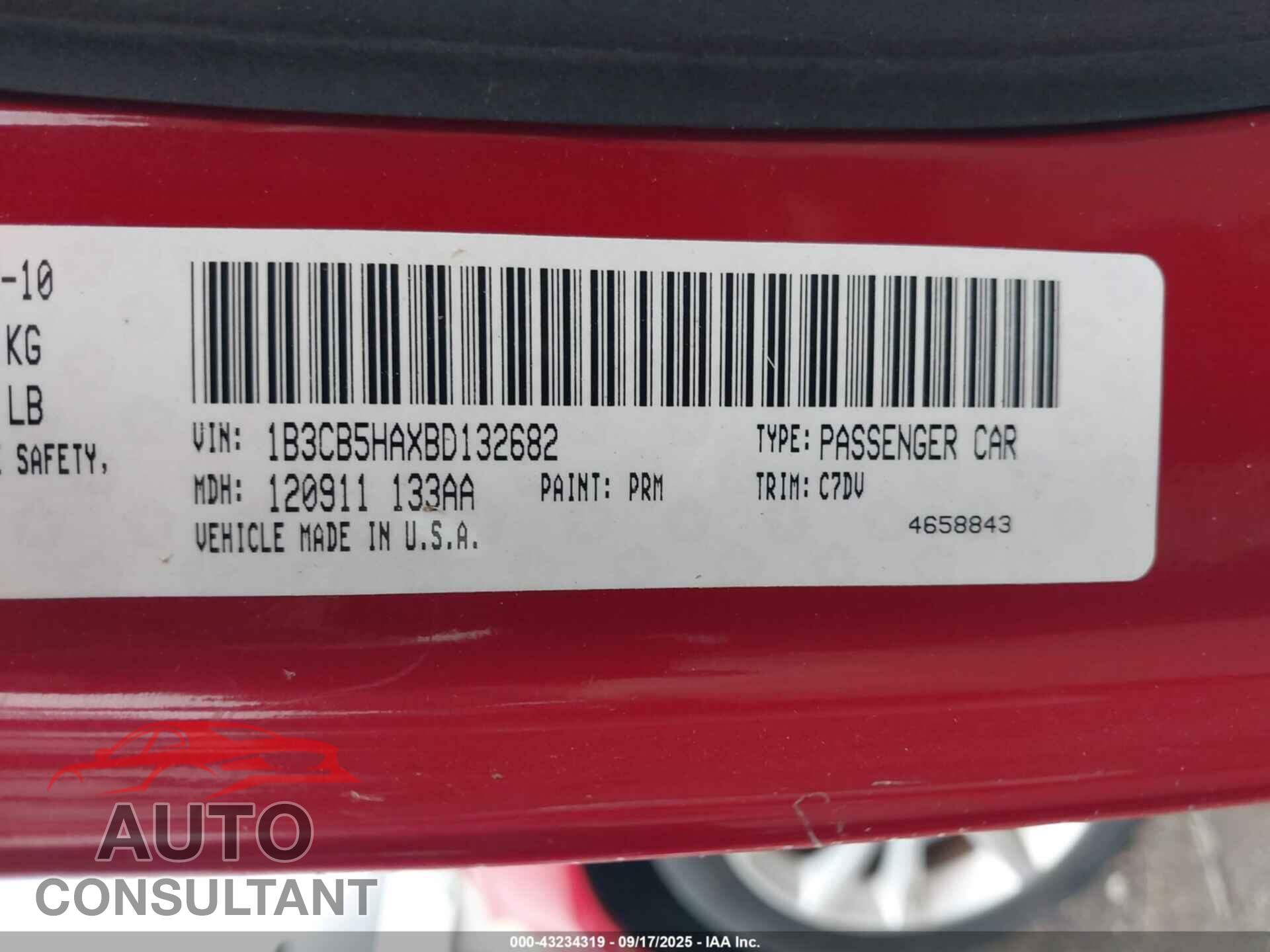 DODGE CALIBER 2011 - 1B3CB5HAXBD132682