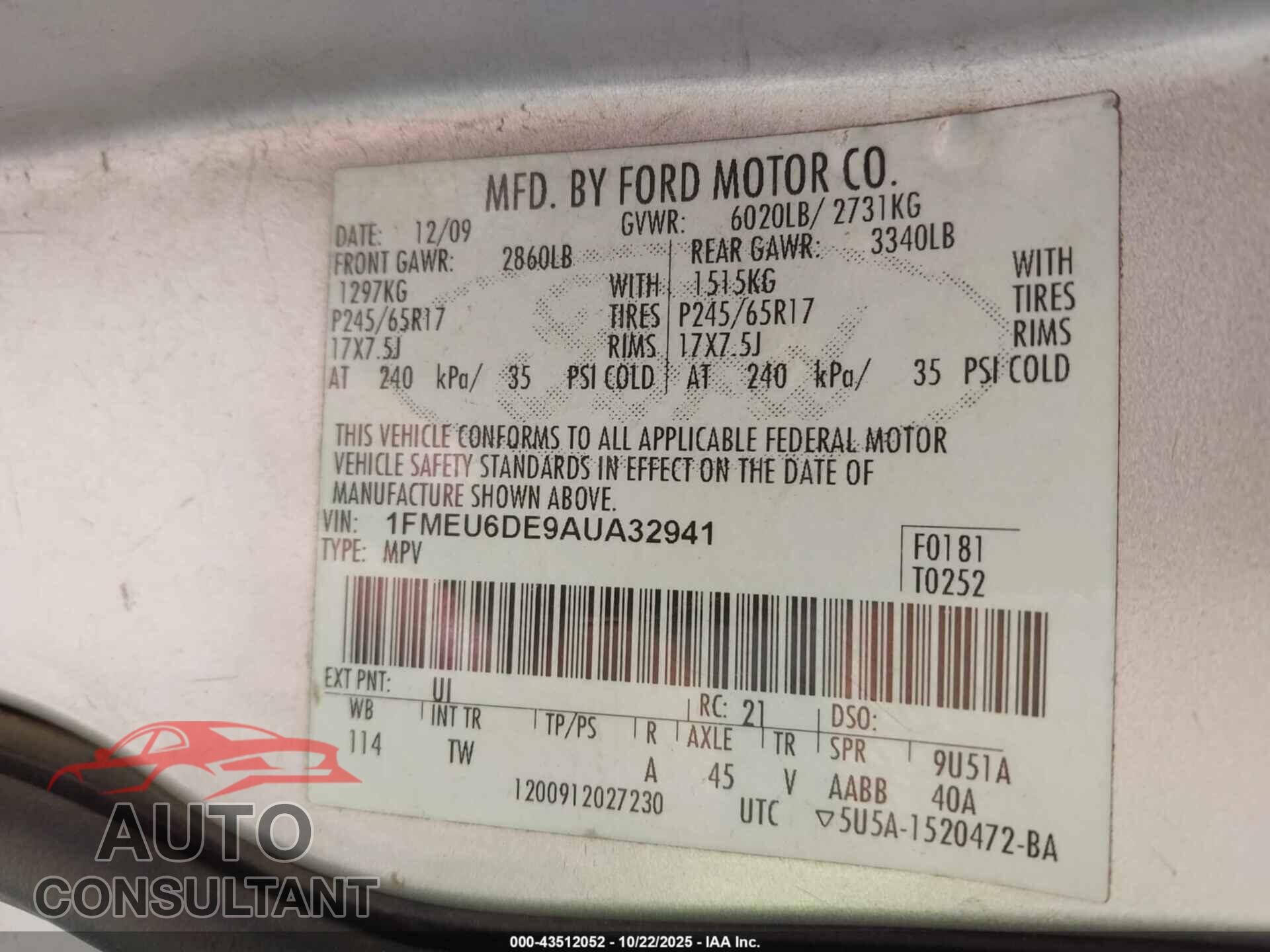 FORD EXPLORER 2010 - 1FMEU6DE9AUA32941