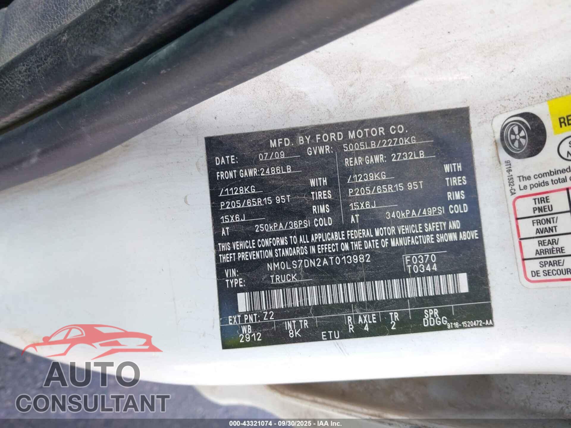 FORD TRANSIT CONNECT 2010 - NM0LS7DN2AT013982