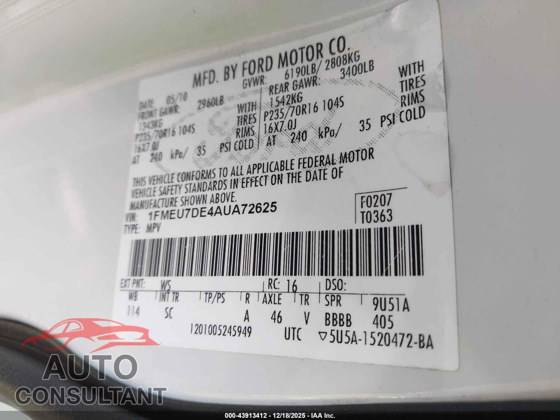 FORD EXPLORER 2010 - 1FMEU7DE4AUA72625