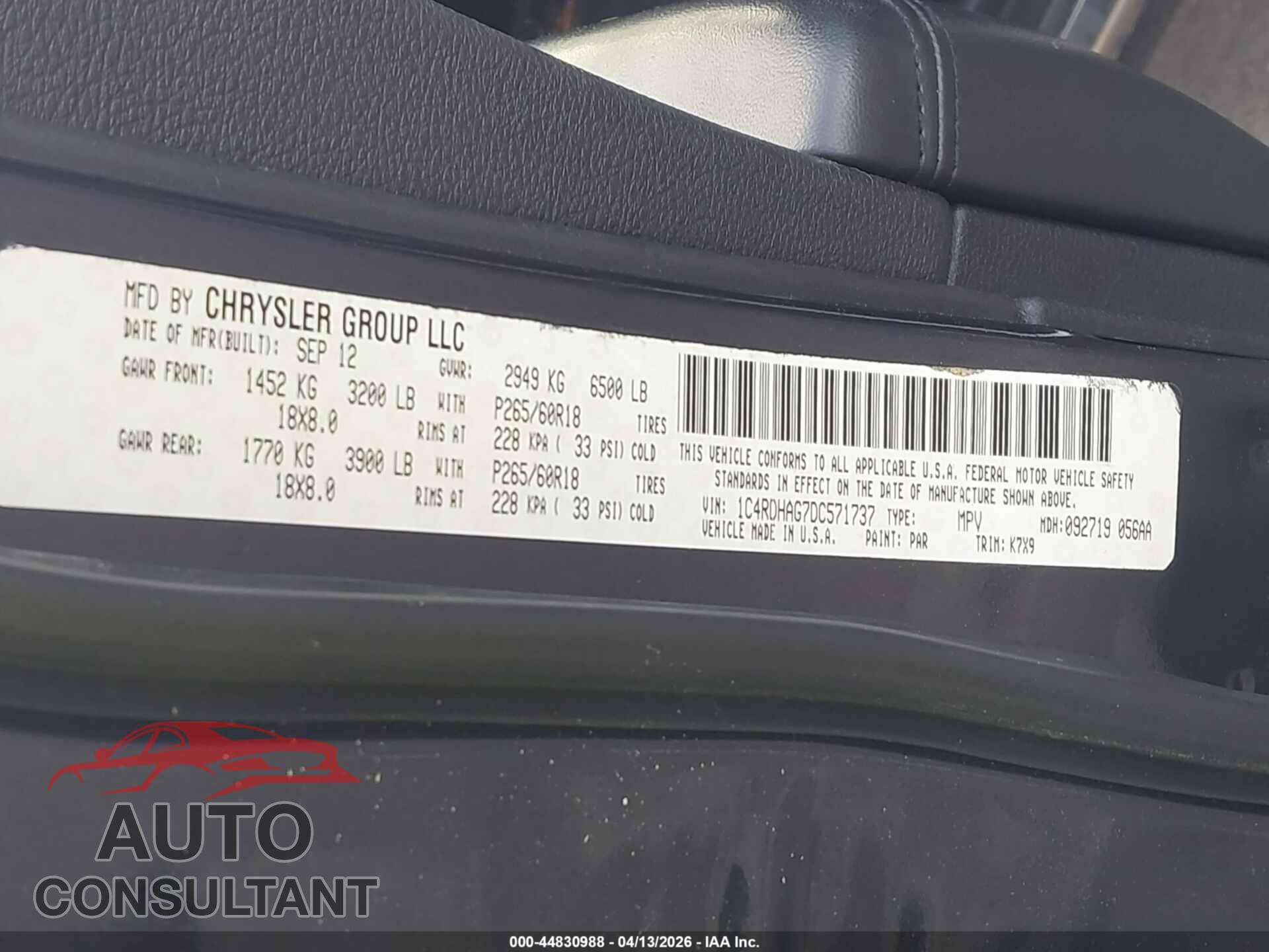 DODGE DURANGO 2013 - 1C4RDHAG7DC571737