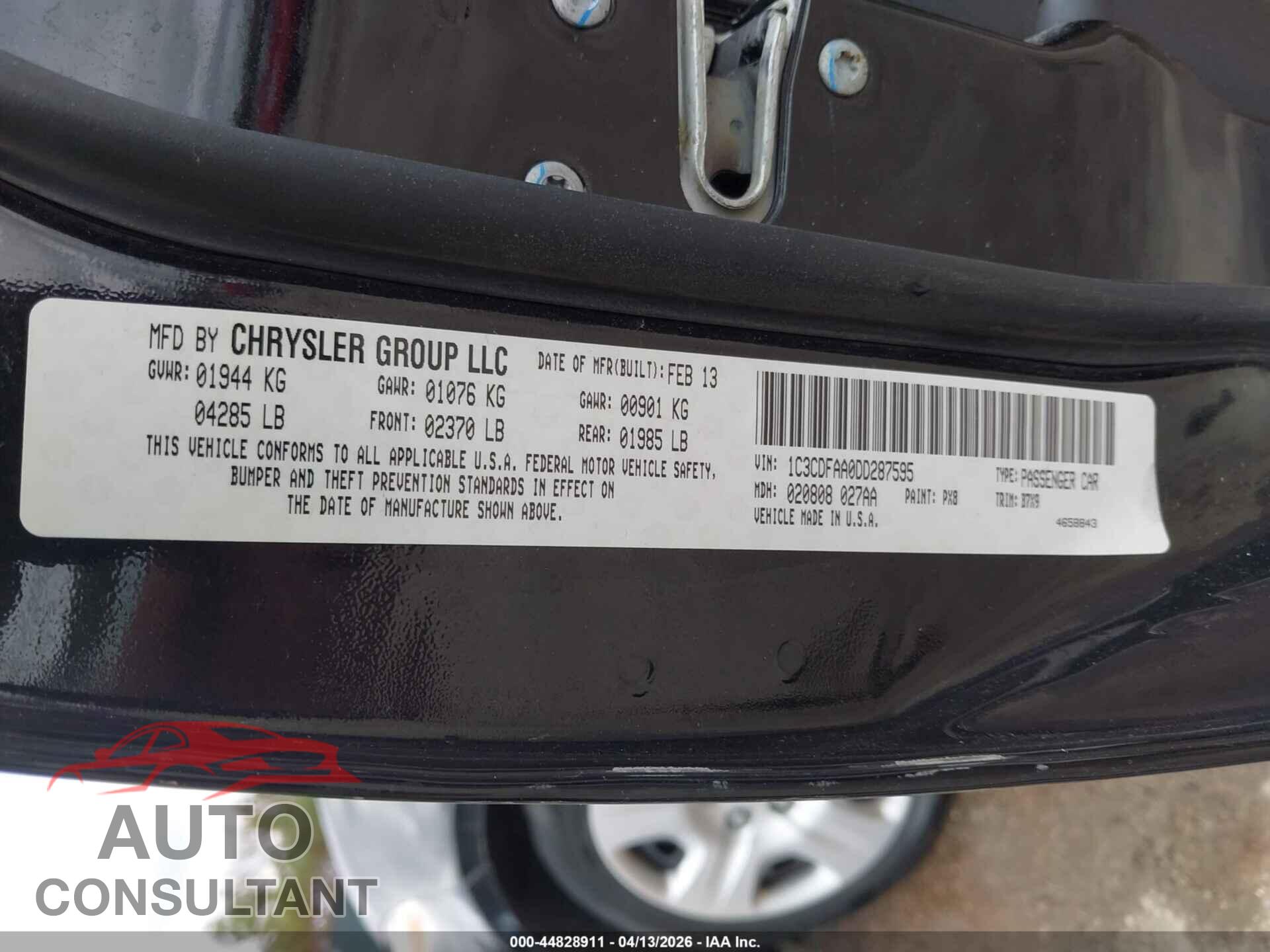 DODGE DART 2013 - 1C3CDFAA0DD287595