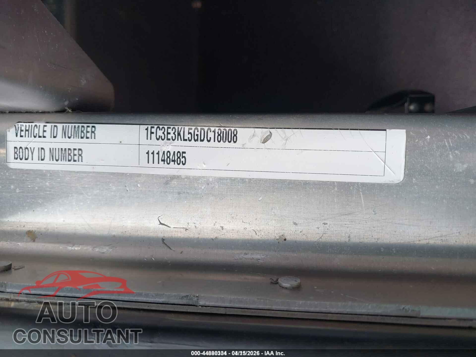 FORD E-350 STRIPPED 2016 - 1FC3E3KL5GDC18008