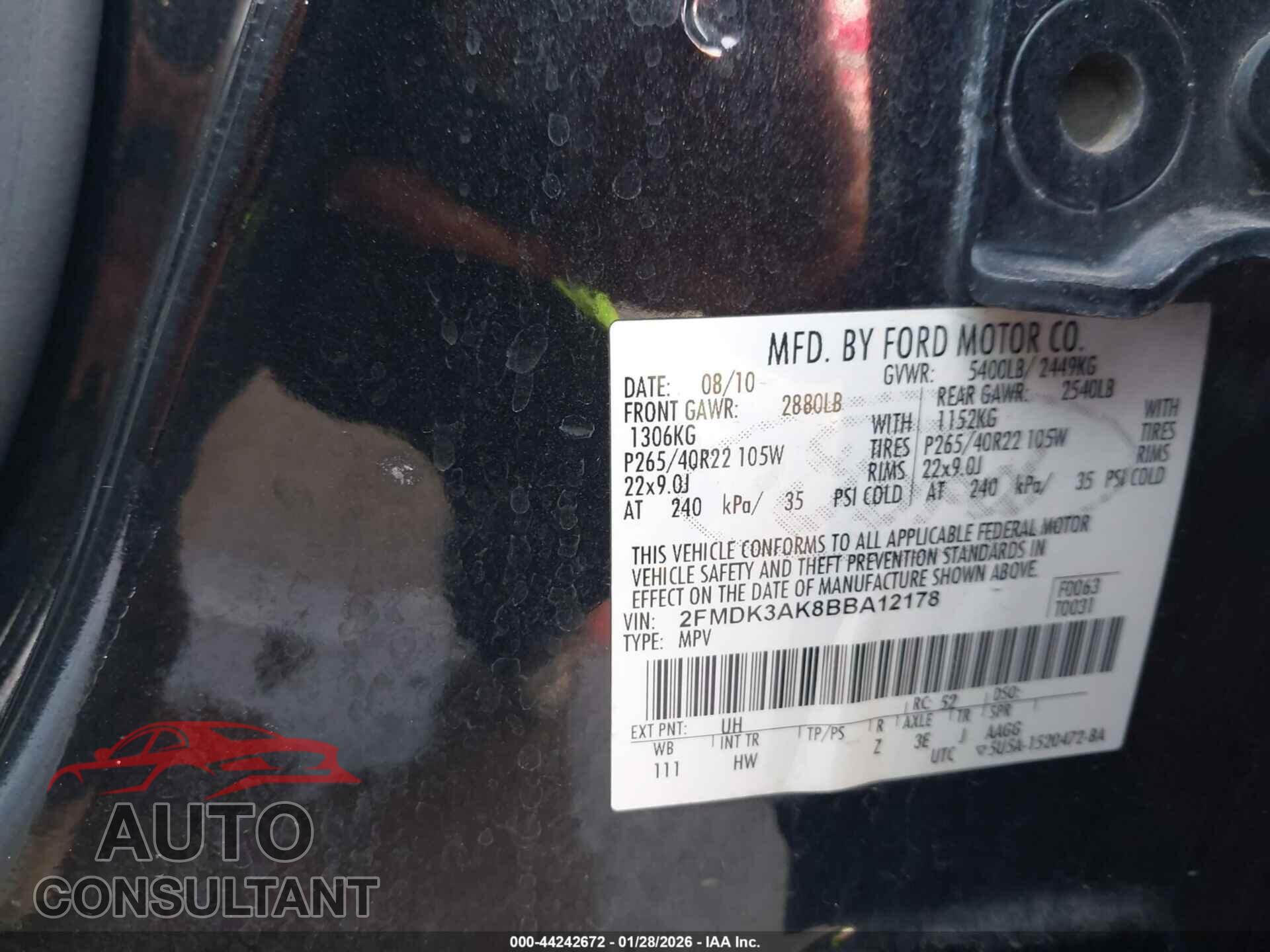 FORD EDGE 2011 - 2FMDK3AK8BBA12178