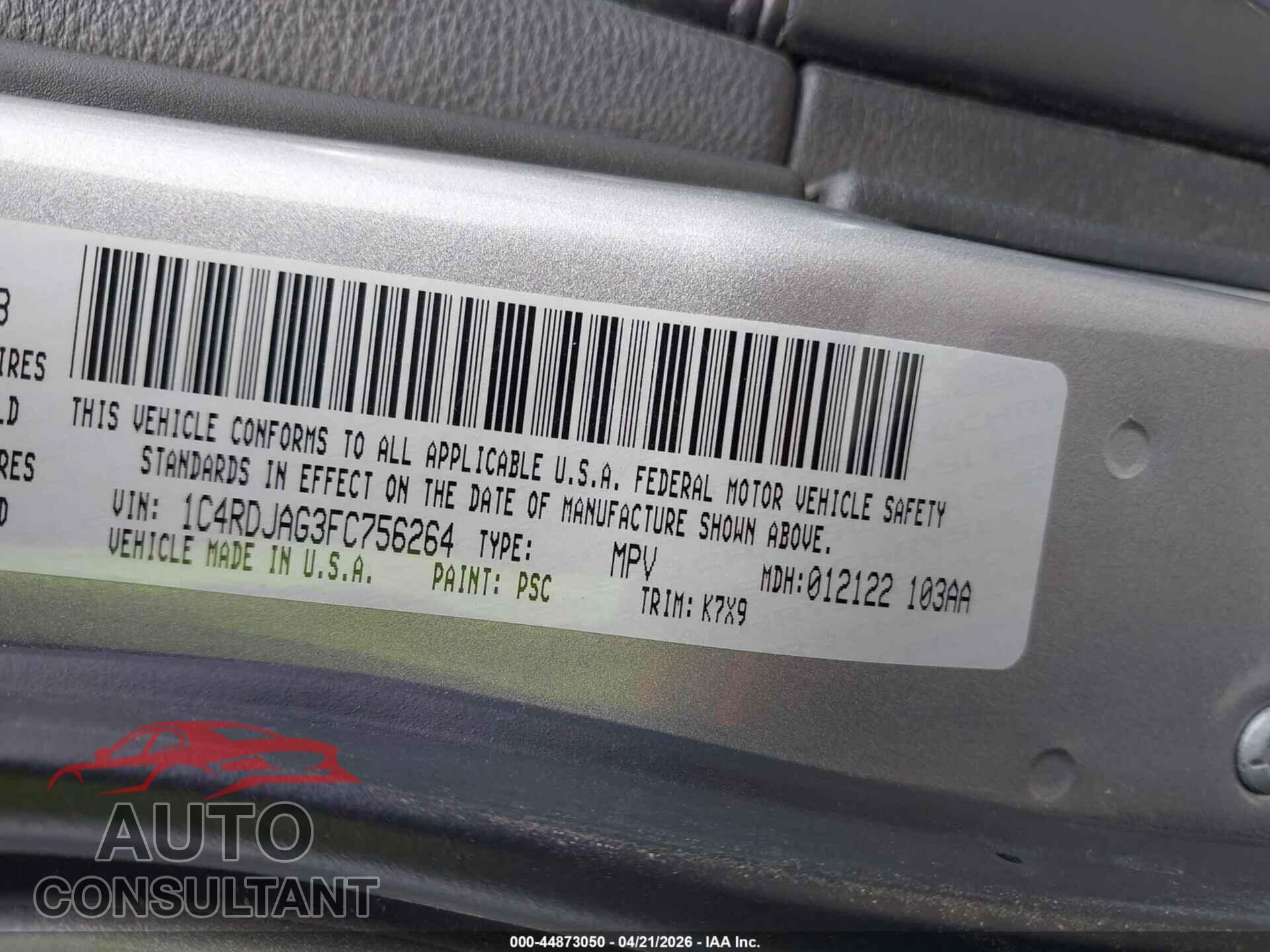 DODGE DURANGO 2015 - 1C4RDJAG3FC756264