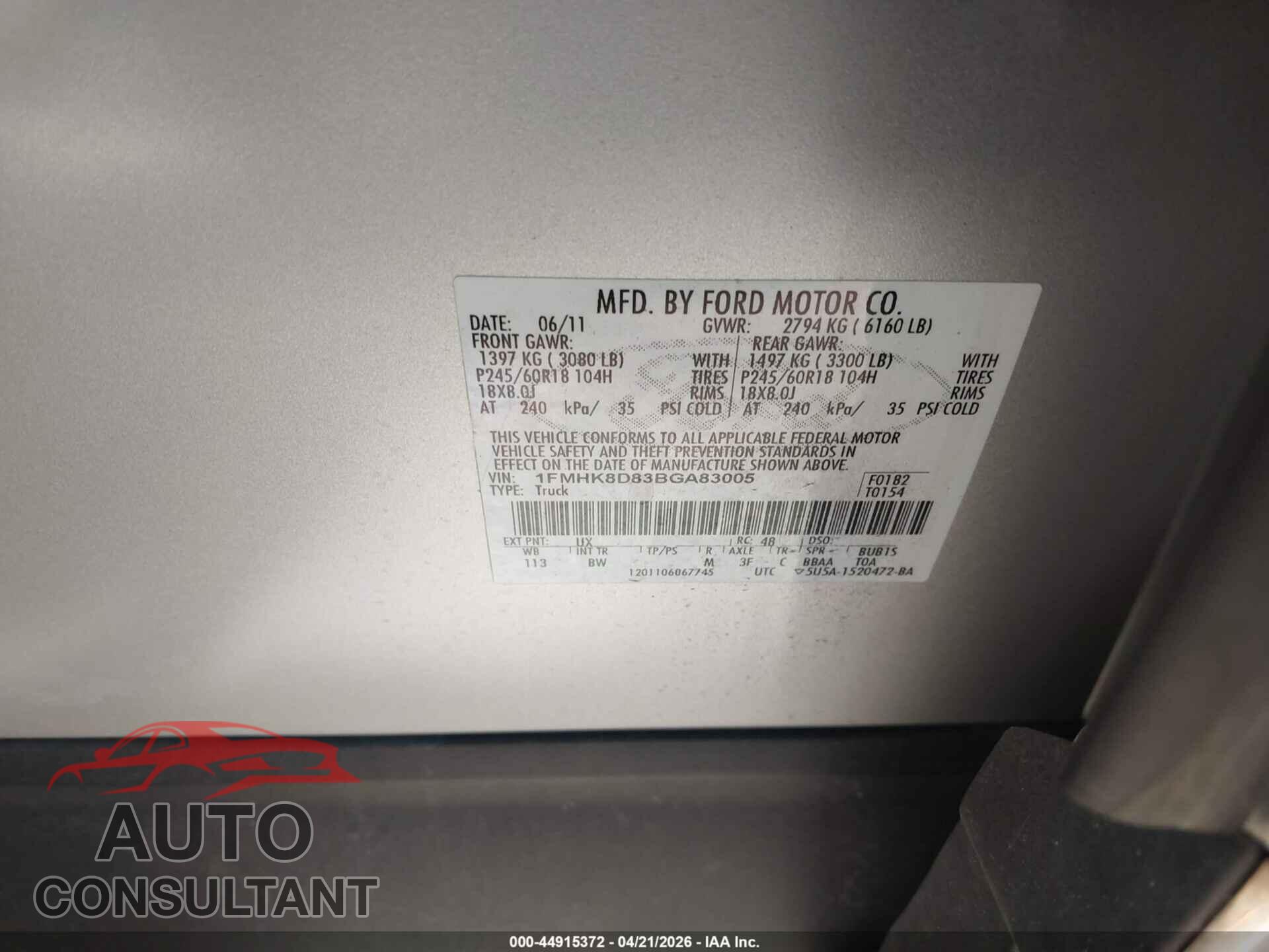 FORD EXPLORER 2011 - 1FMHK8D83BGA83005