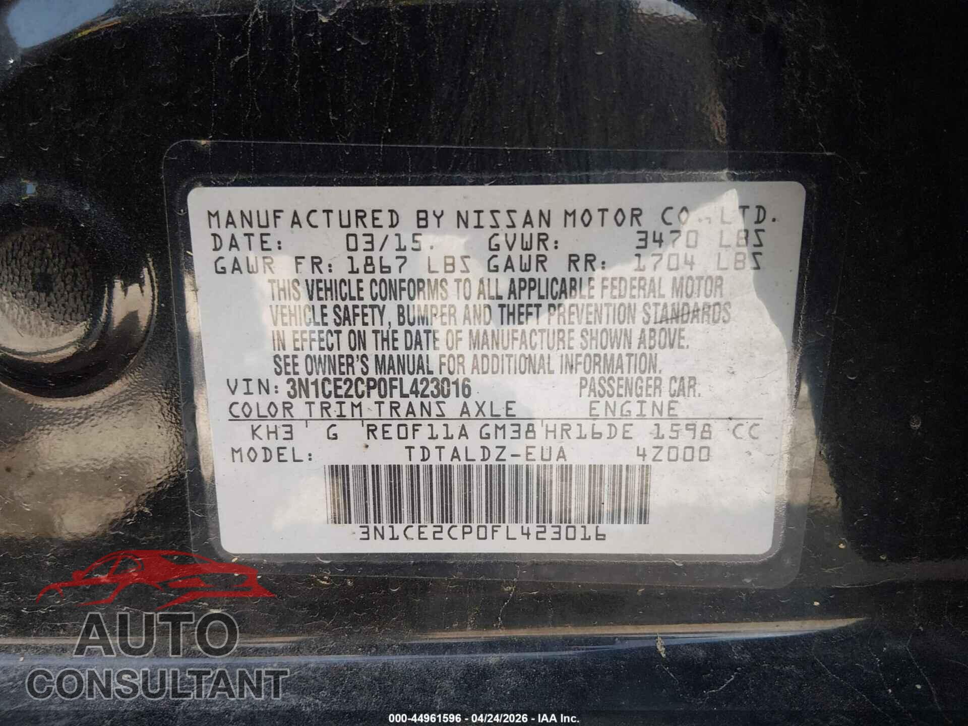 NISSAN VERSA NOTE 2015 - 3N1CE2CP0FL423016