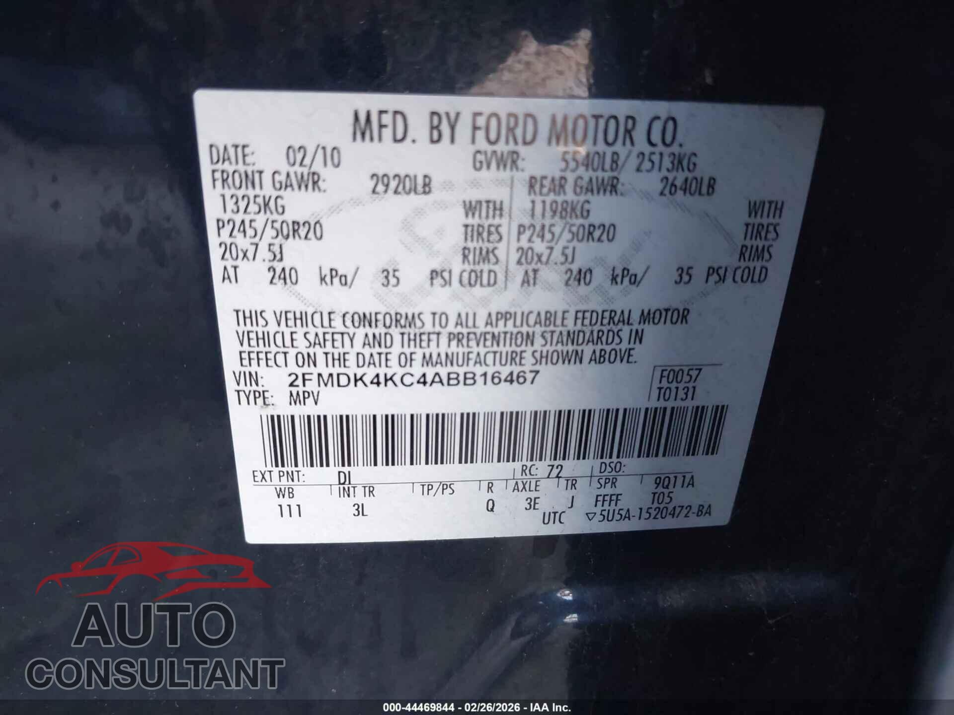FORD EDGE 2010 - 2FMDK4KC4ABB16467