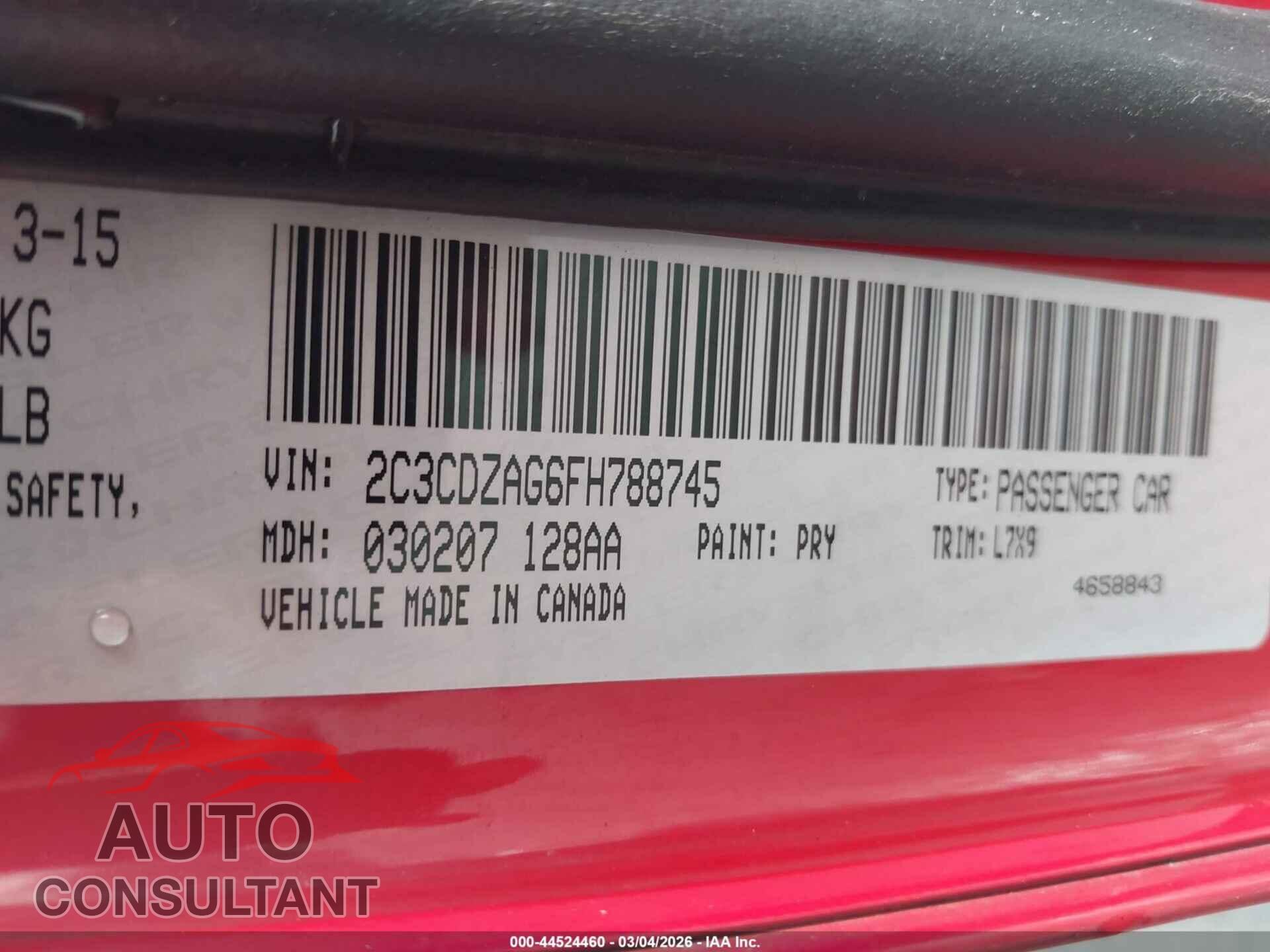 DODGE CHALLENGER 2015 - 2C3CDZAG6FH788745