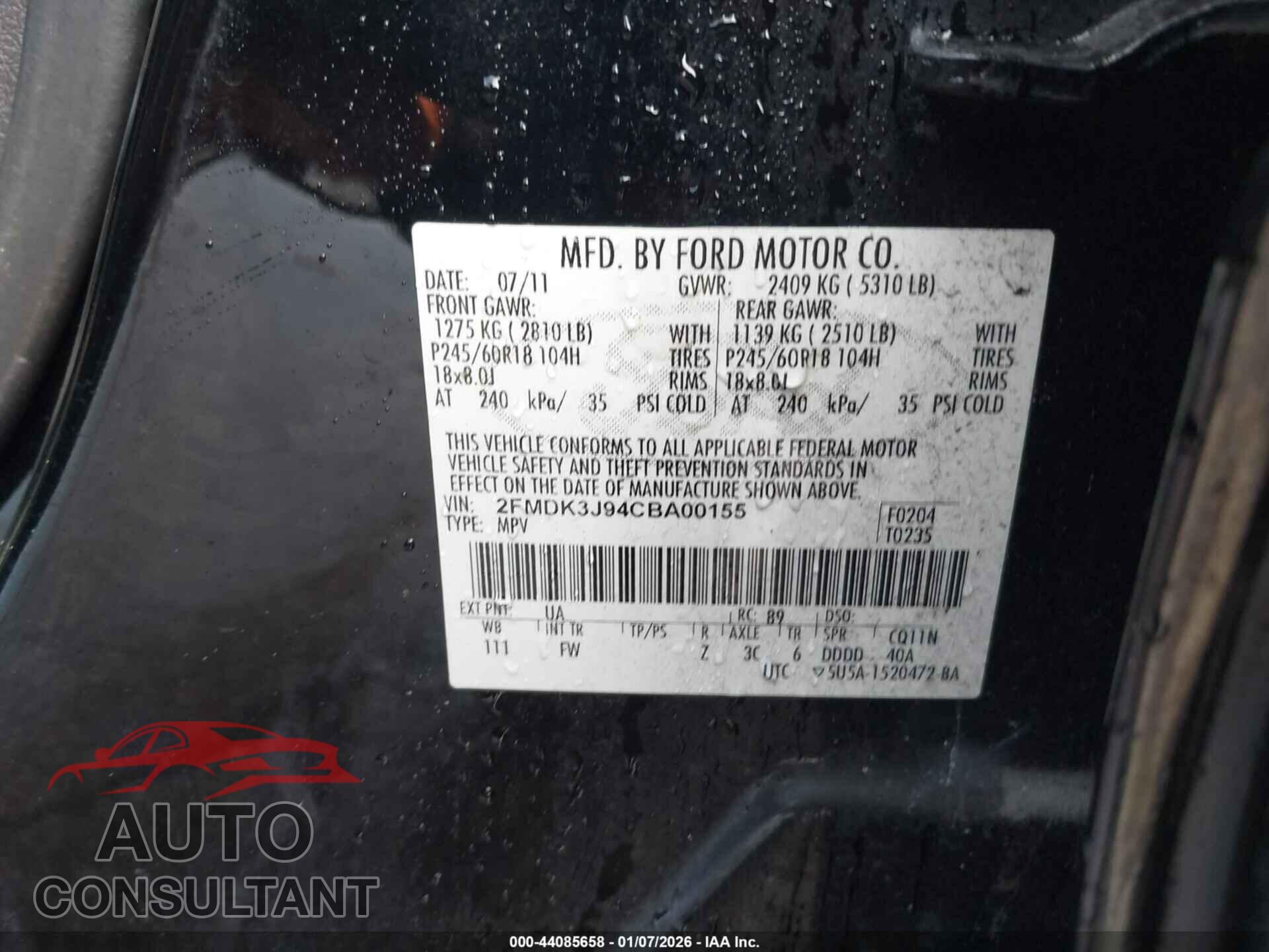 FORD EDGE 2012 - 2FMDK3J94CBA00155