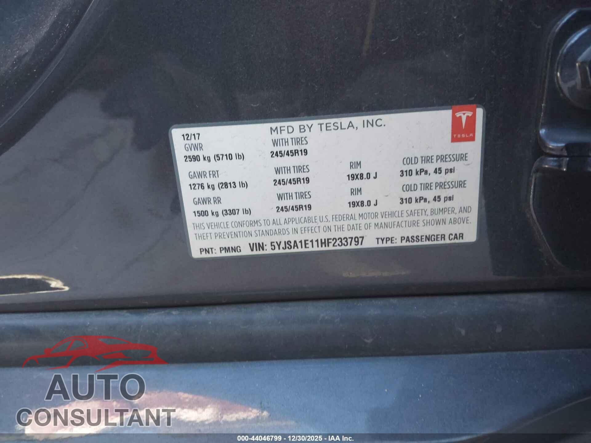 TESLA MODEL S 2017 - 5YJSA1E11HF233797