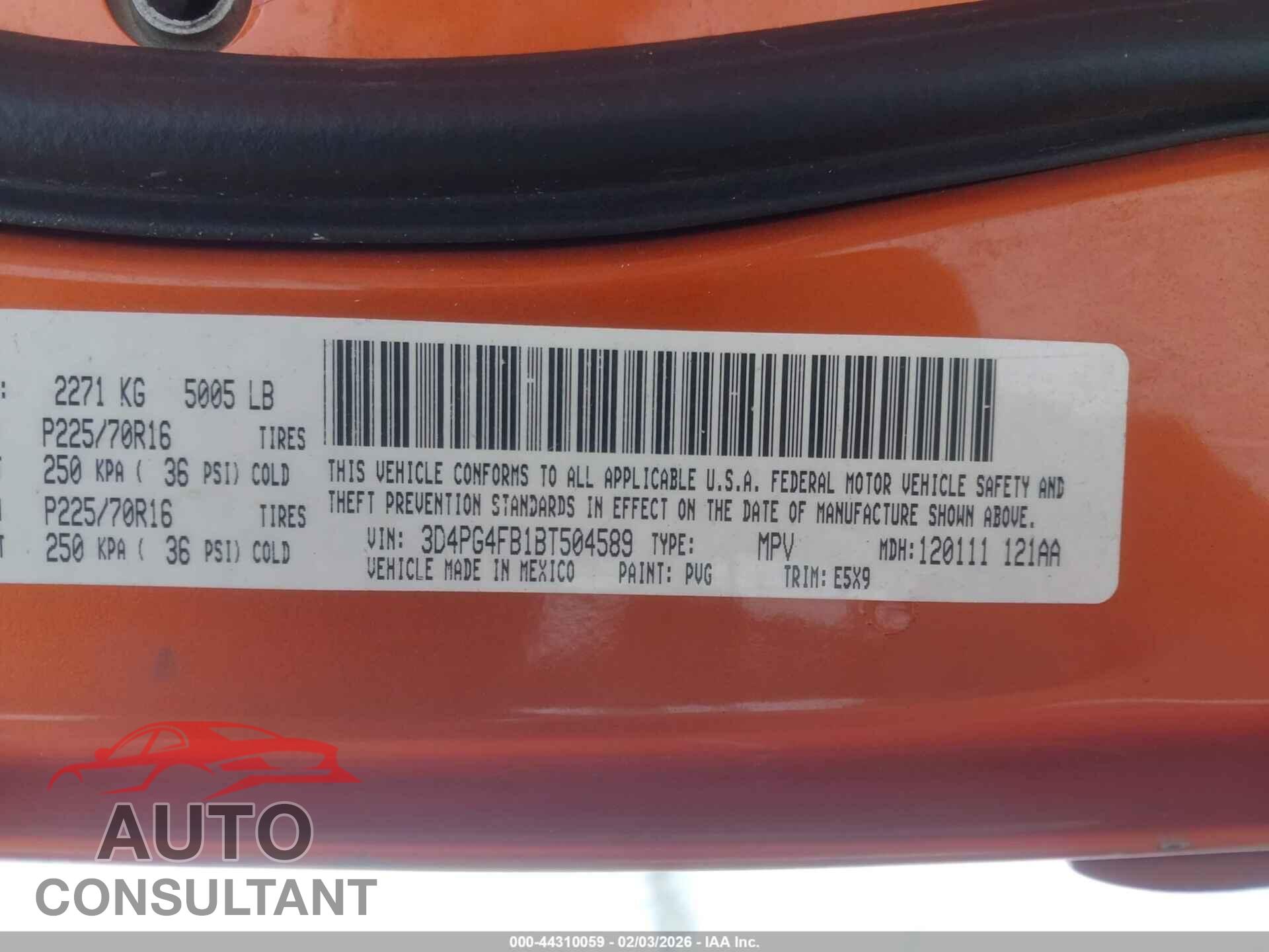 DODGE JOURNEY 2011 - 3D4PG4FB1BT504589