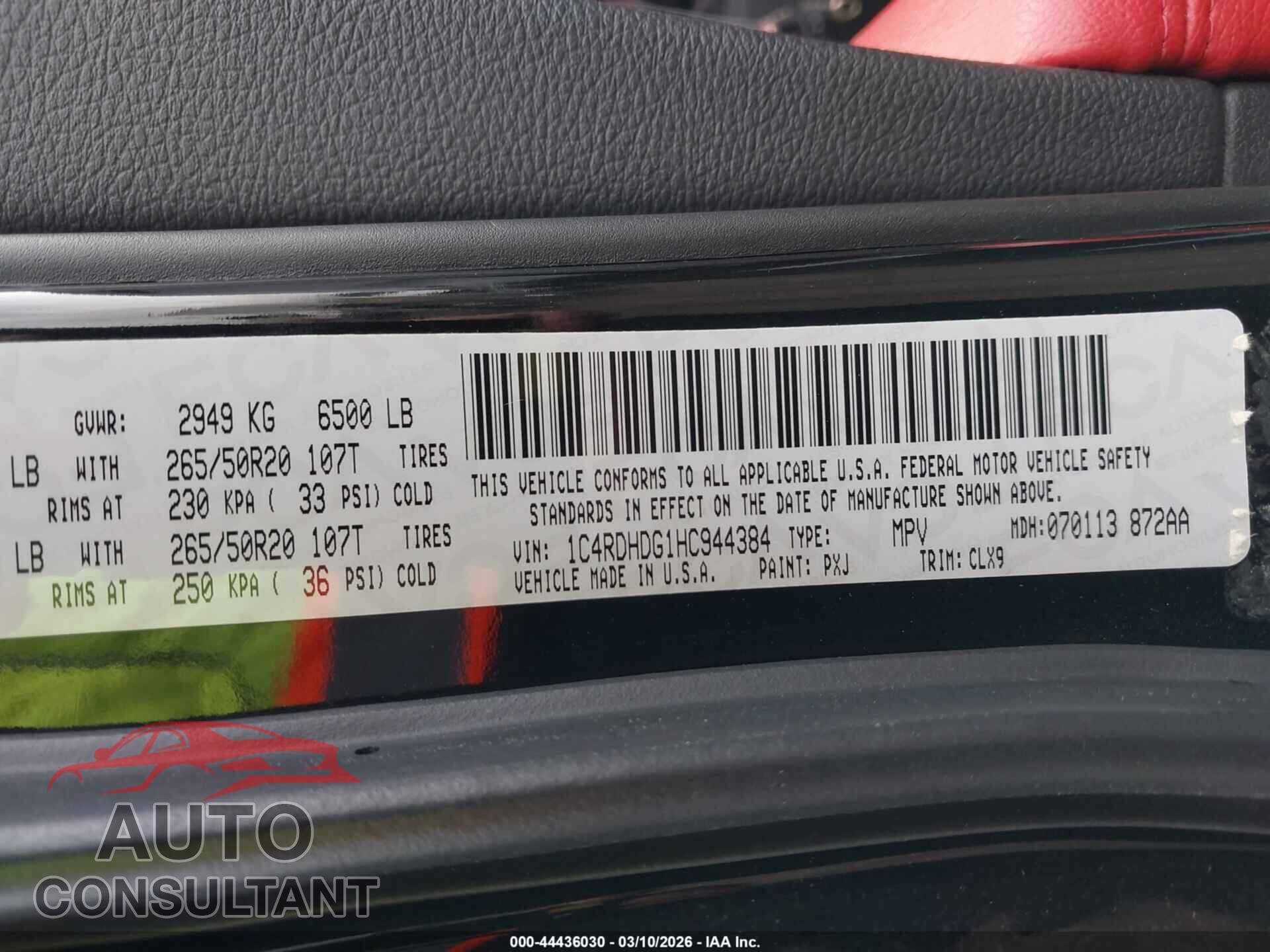 DODGE DURANGO 2017 - 1C4RDHDG1HC944384