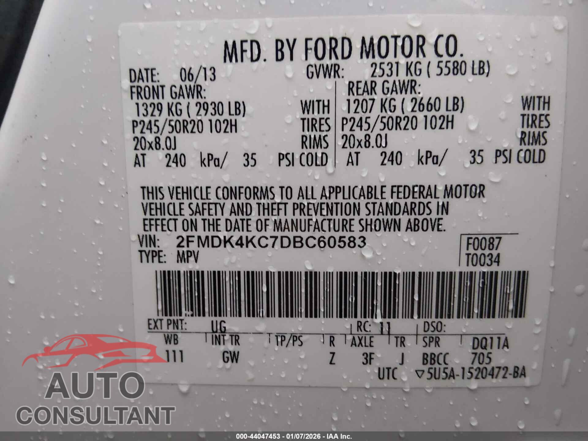 FORD EDGE 2013 - 2FMDK4KC7DBC60583