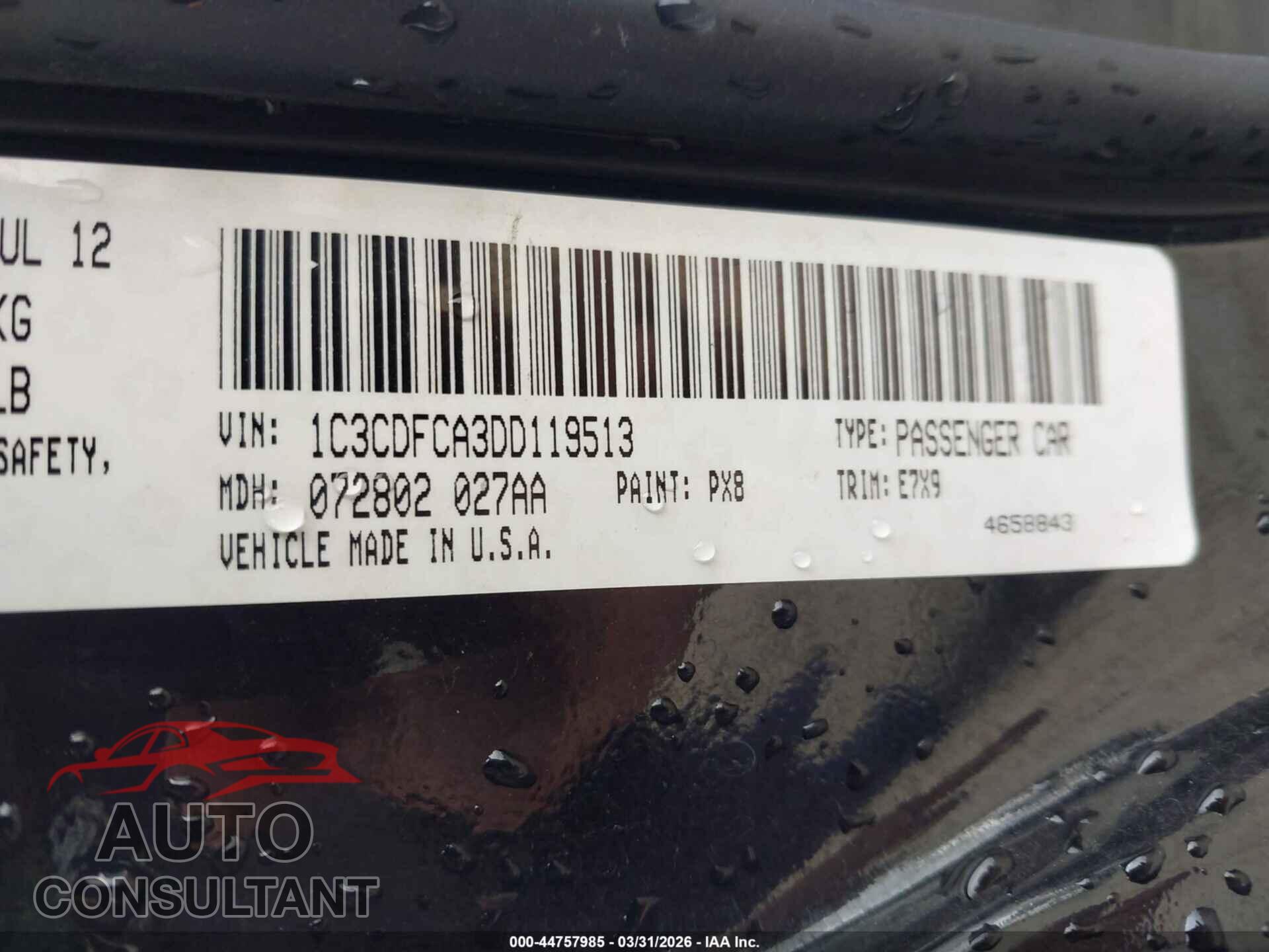 DODGE DART 2013 - 1C3CDFCA3DD119513