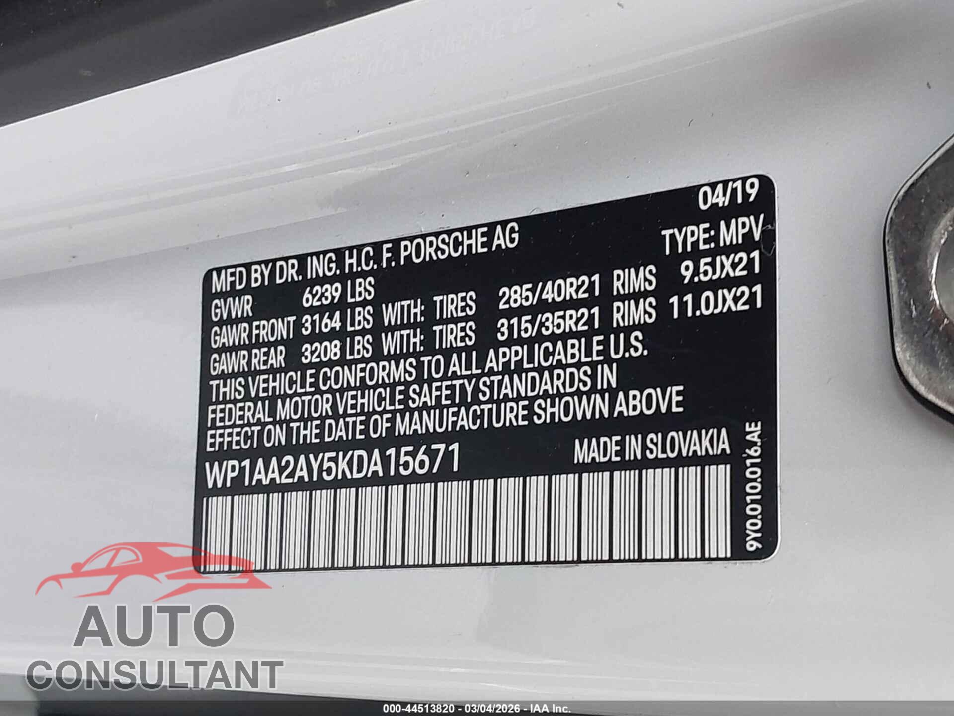 PORSCHE CAYENNE 2019 - WP1AA2AY5KDA15671