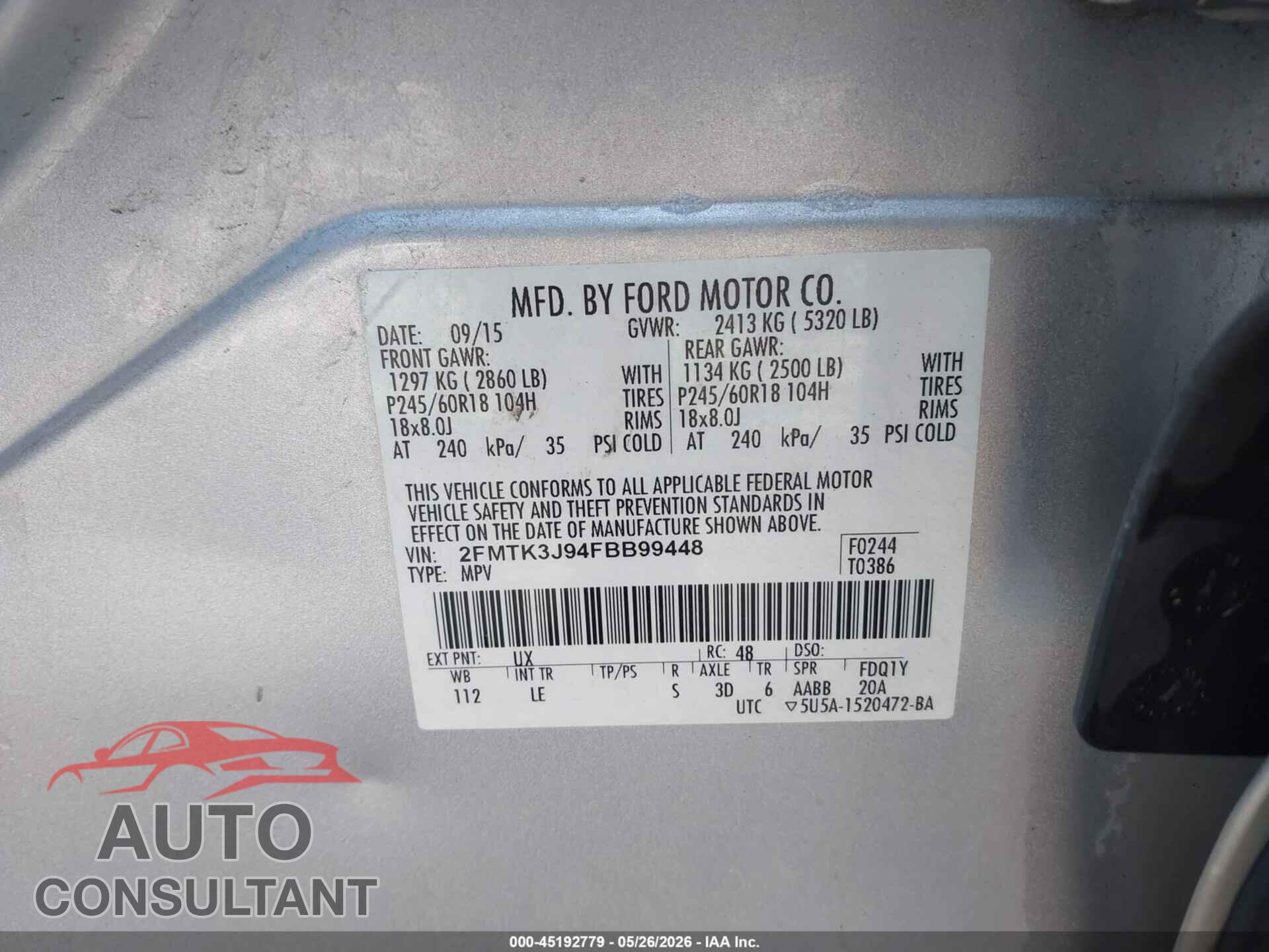 FORD EDGE 2015 - 2FMTK3J94FBB99448
