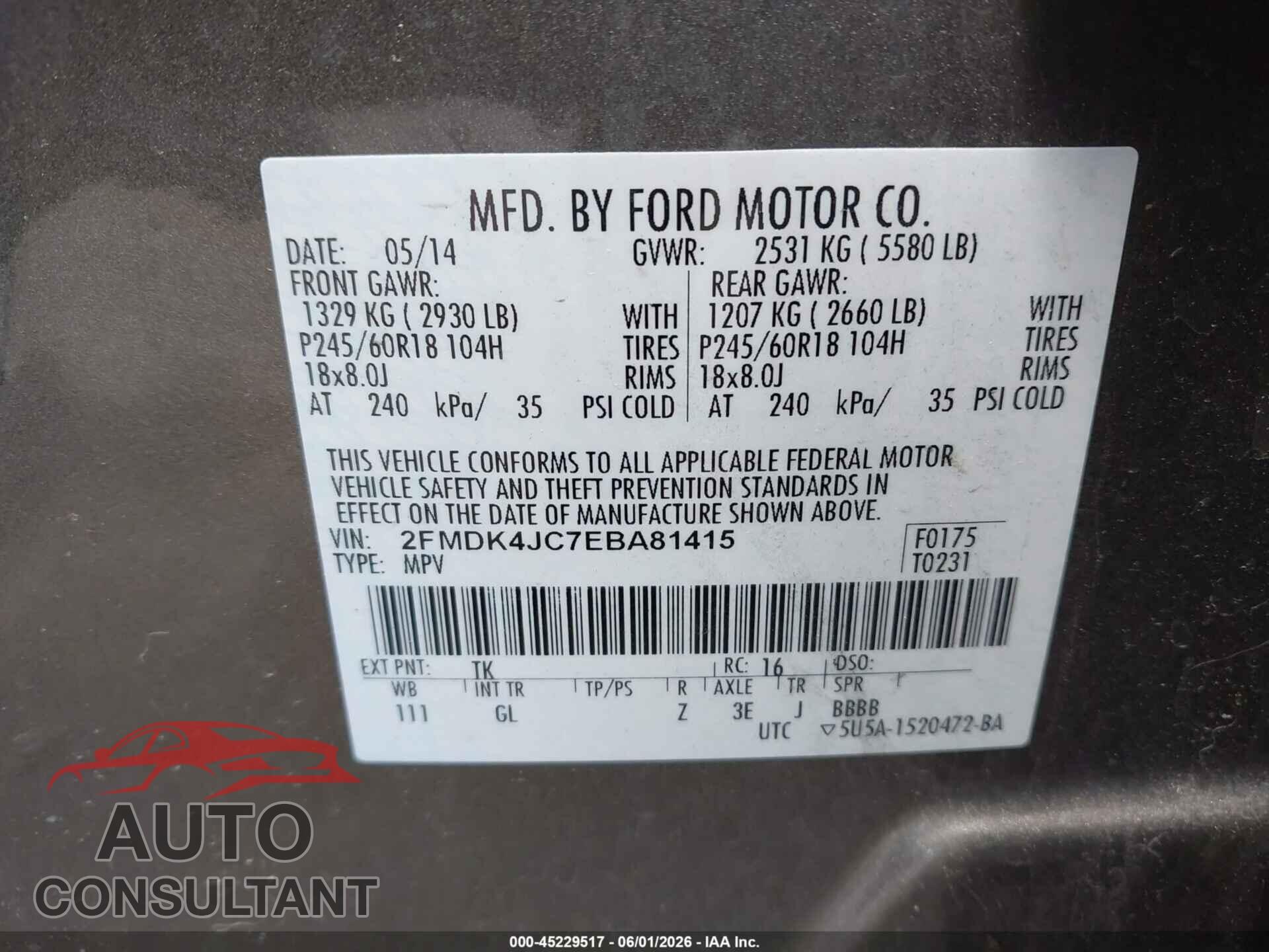FORD EDGE 2014 - 2FMDK4JC7EBA81415