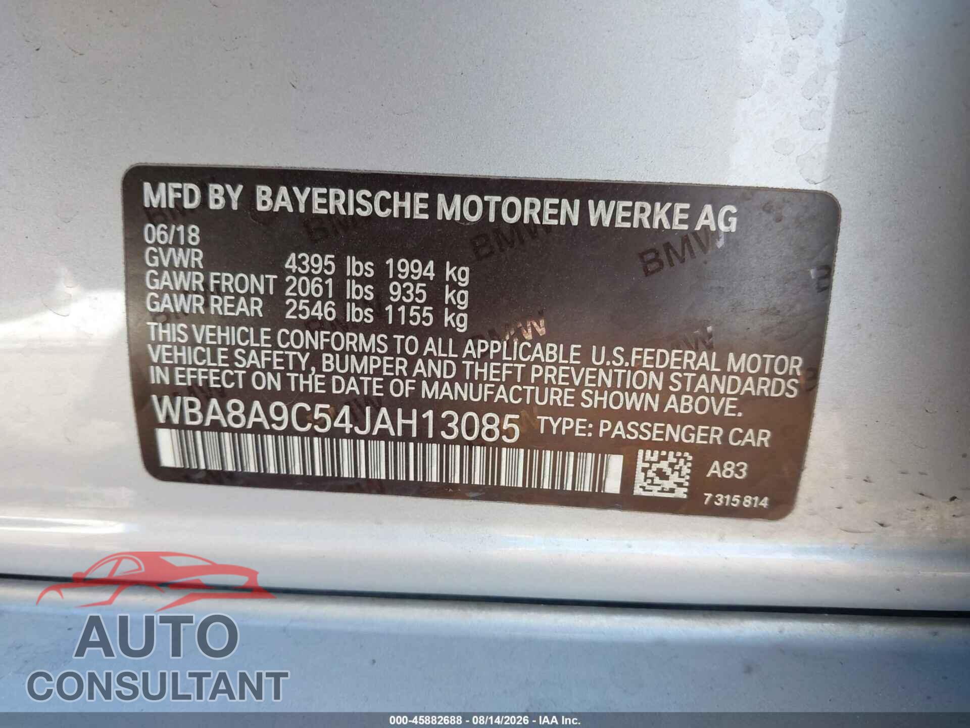 BMW 320I 2018 - WBA8A9C54JAH13085